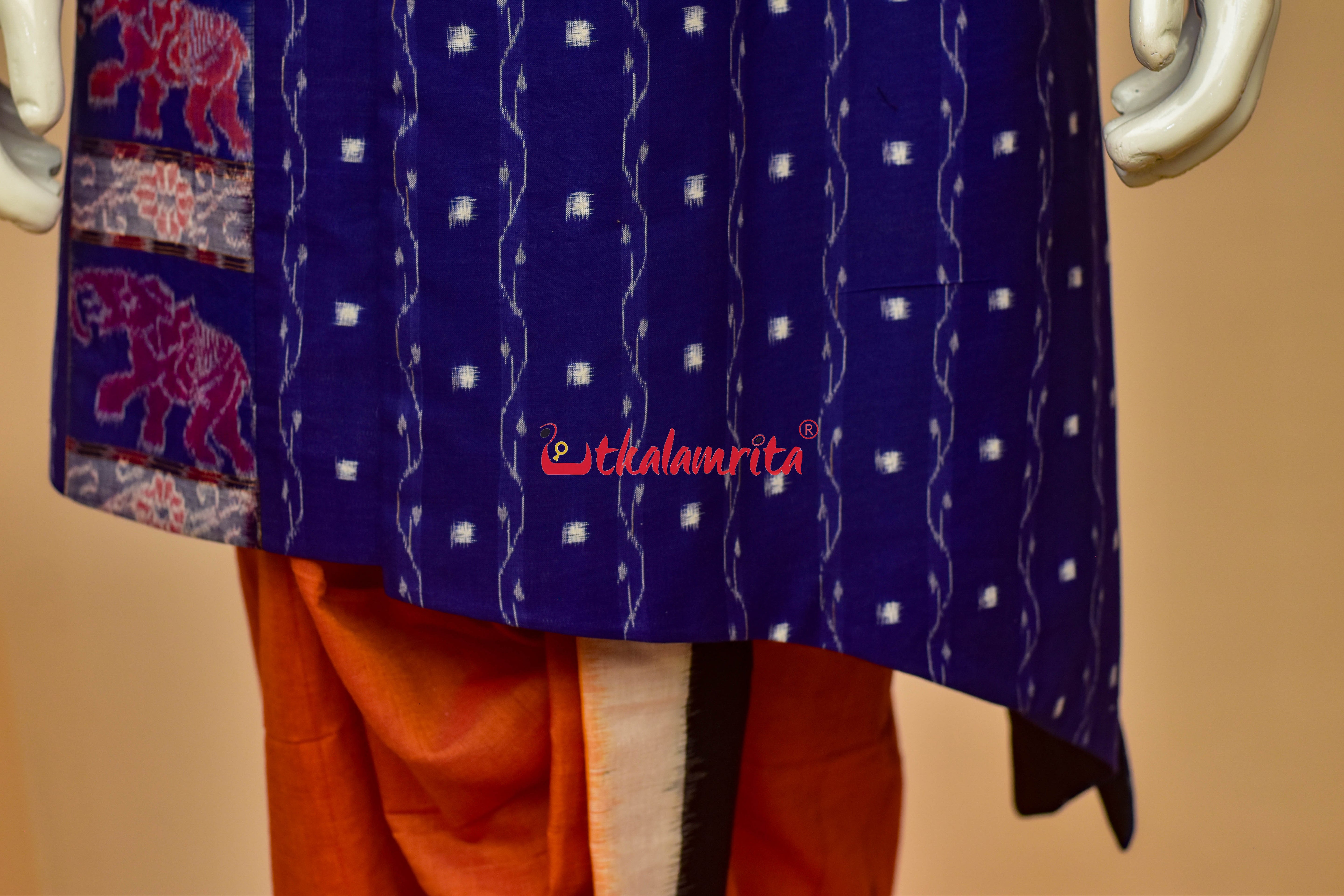 Blue Lahari Tipa with Elephants Design (Men's Sherwani)