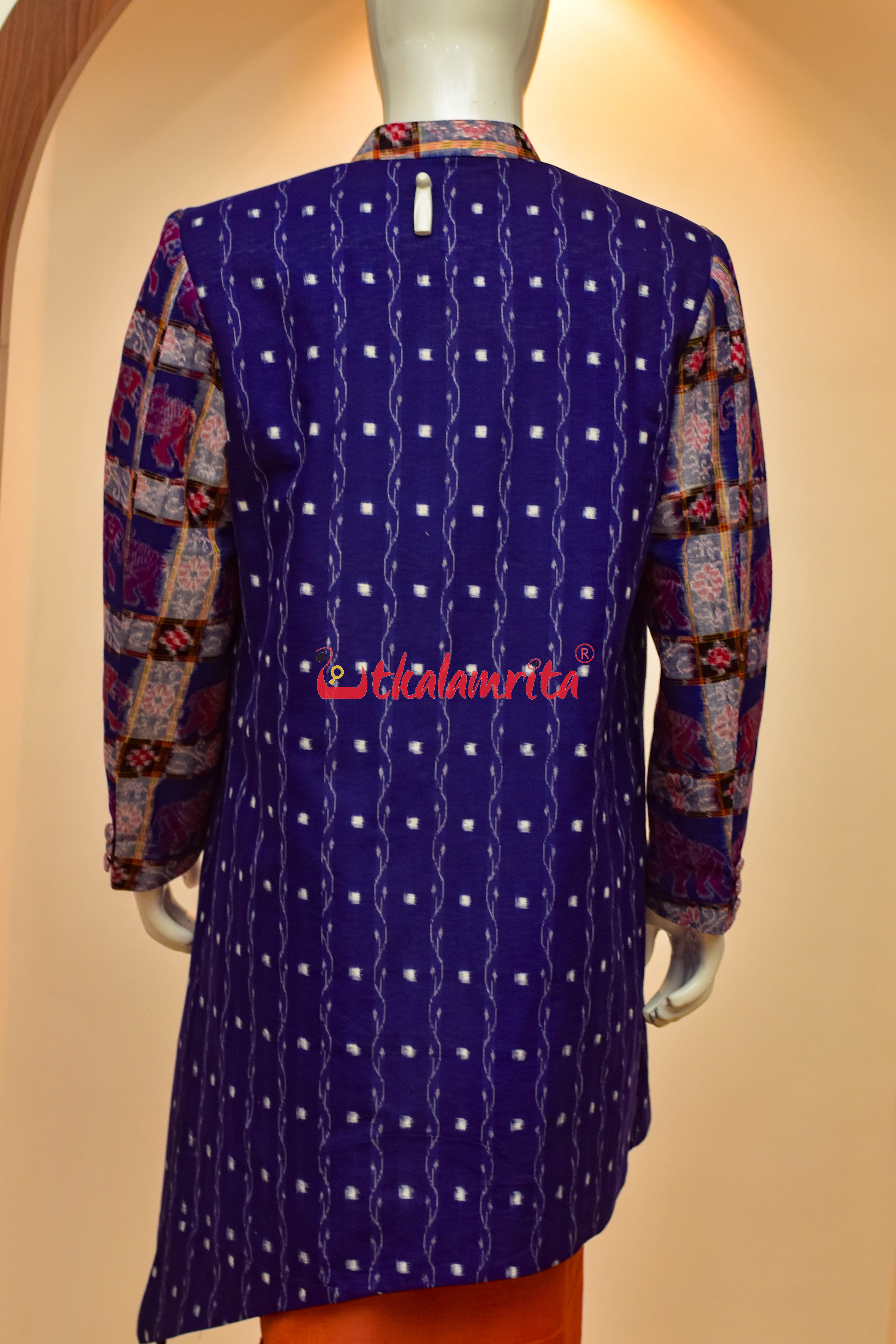 Blue Lahari Tipa with Elephants Design (Men's Sherwani)