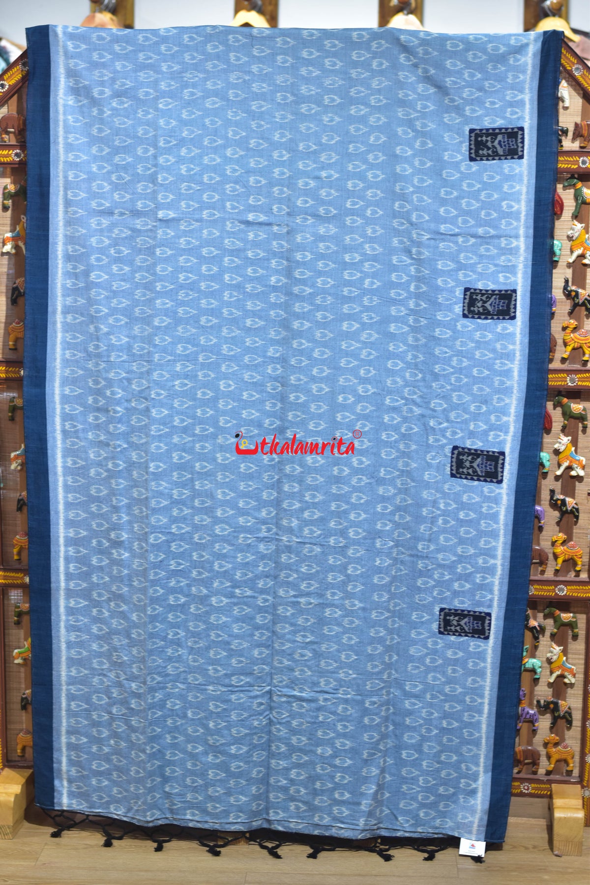 Blue Hearts Single Ikat Tribal Jharaka Anchal Designer Saree