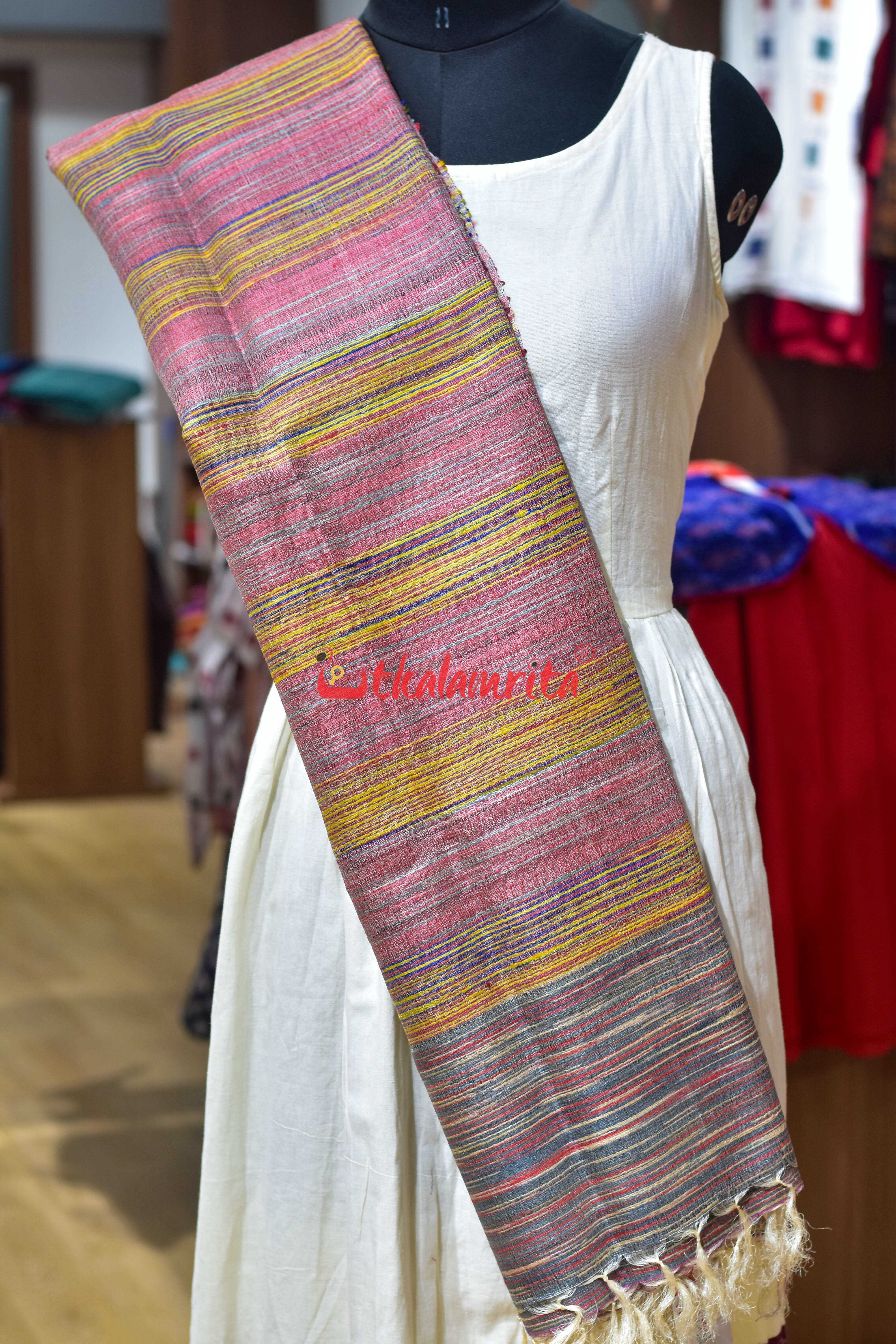 Pink Yellow Gicha Tussar Silk (Dupatta)
