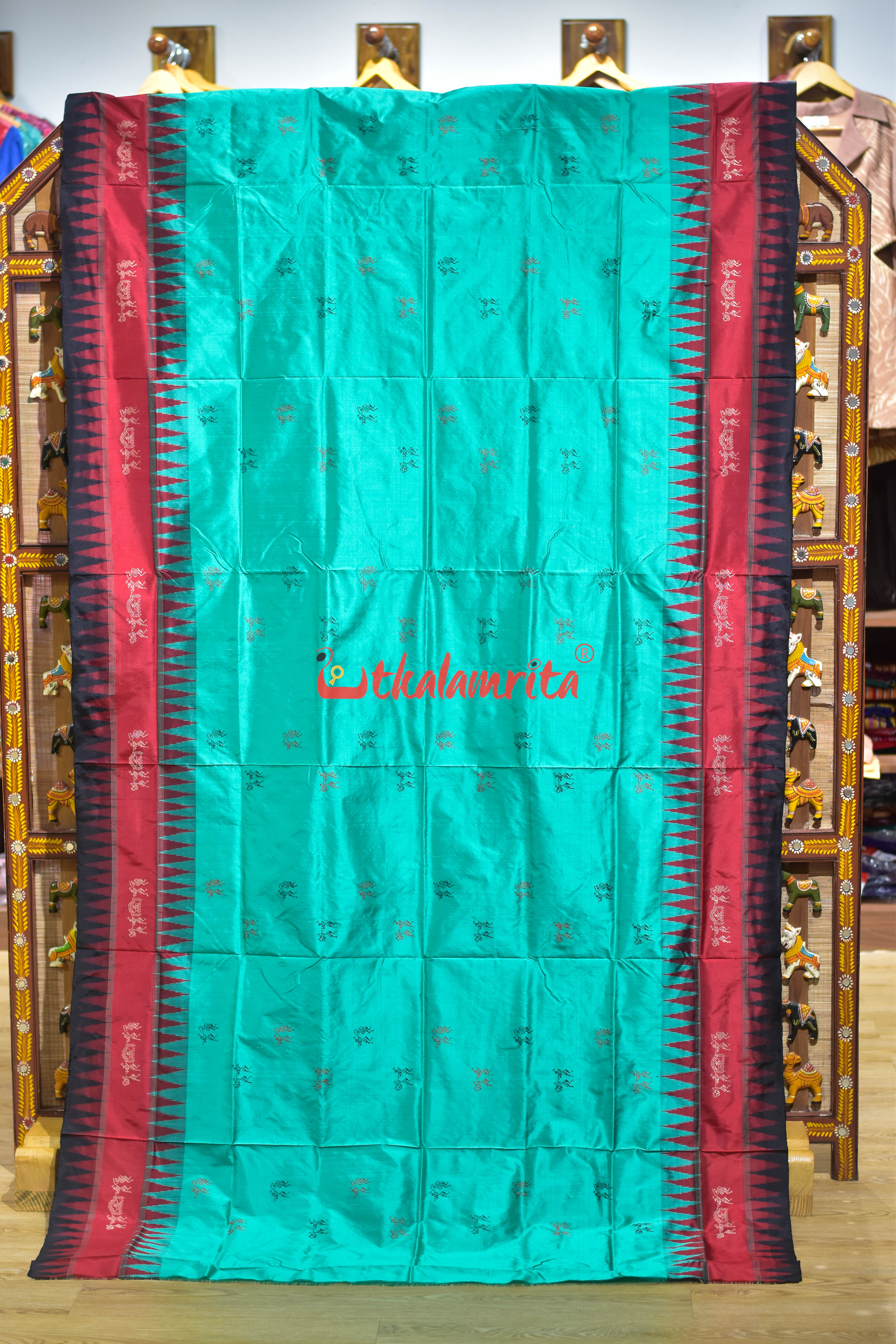 Sea Green Double Kumbha Sabari Bomkai Silk Saree
