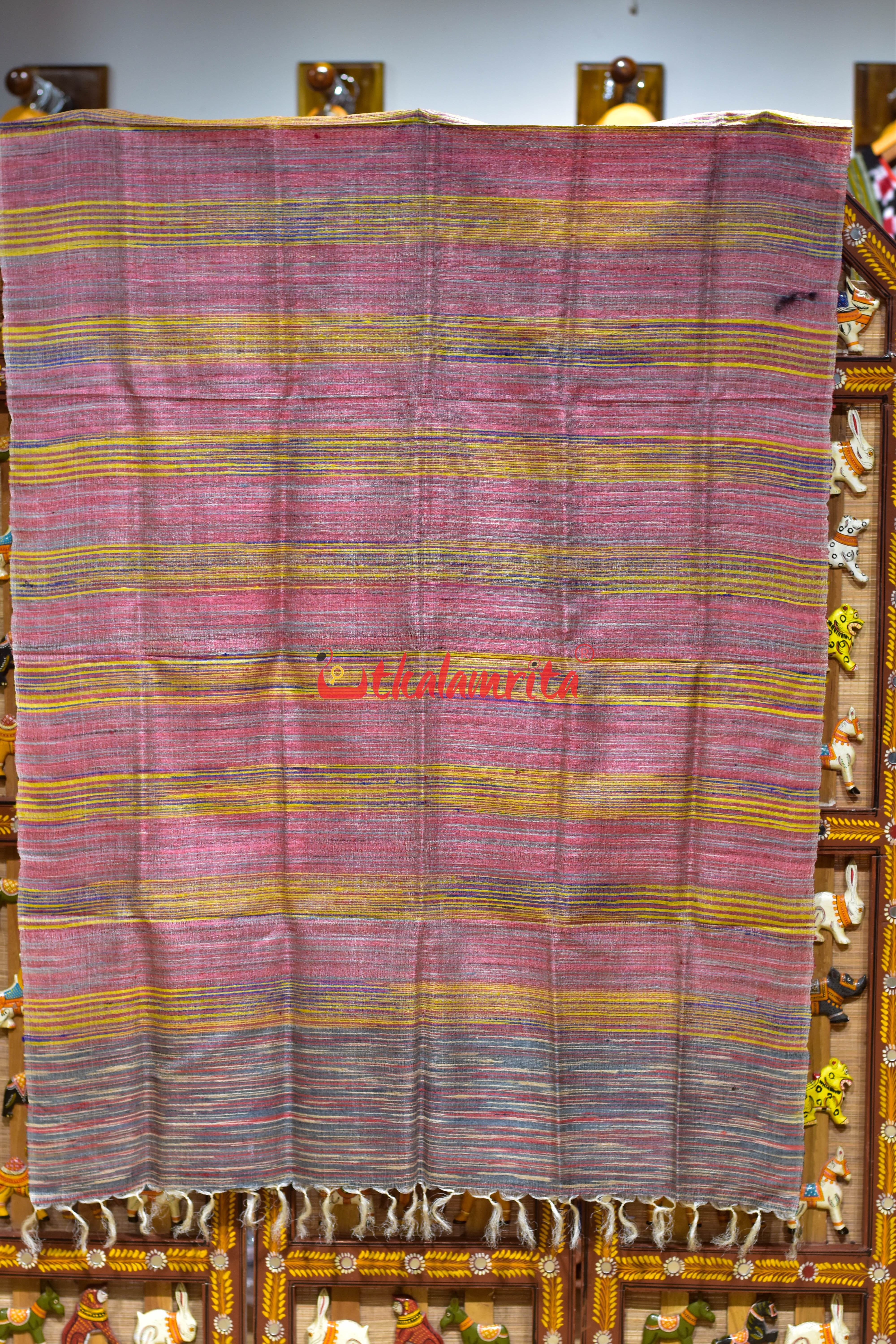 Pink Yellow Gicha Tussar Silk (Dupatta)