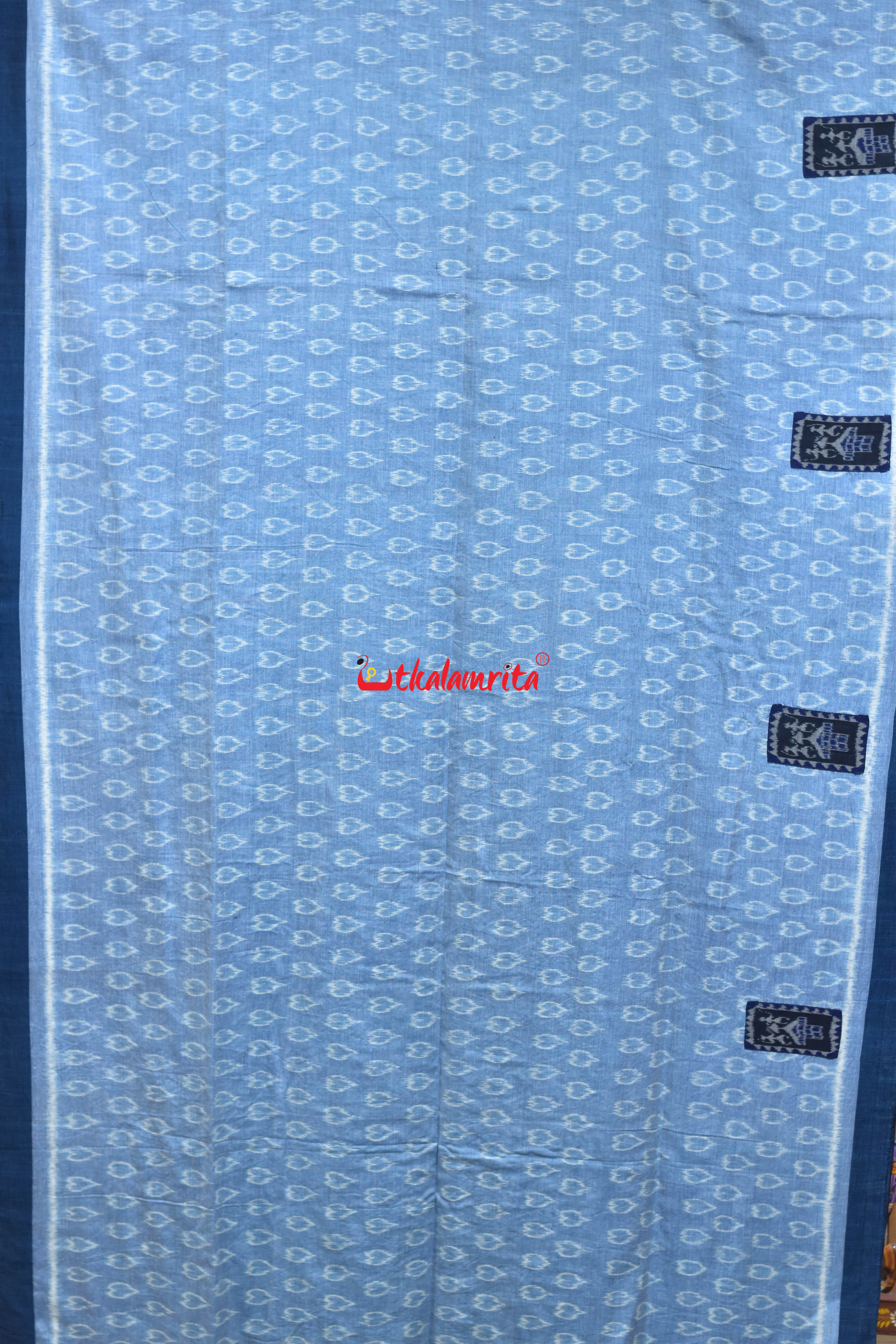 Blue Hearts Single Ikat Tribal Jharaka Anchal Designer Saree