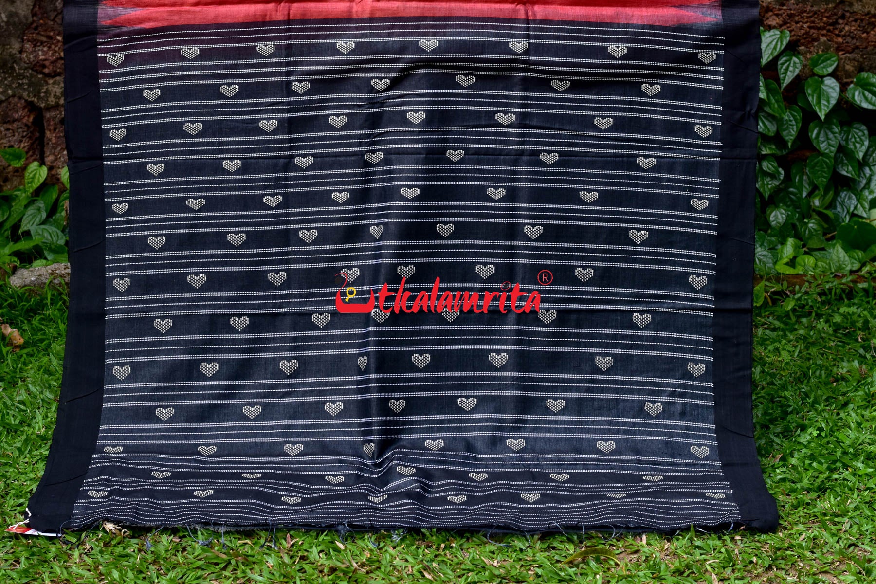 Red Black Fine With Hearts Tussar Saree