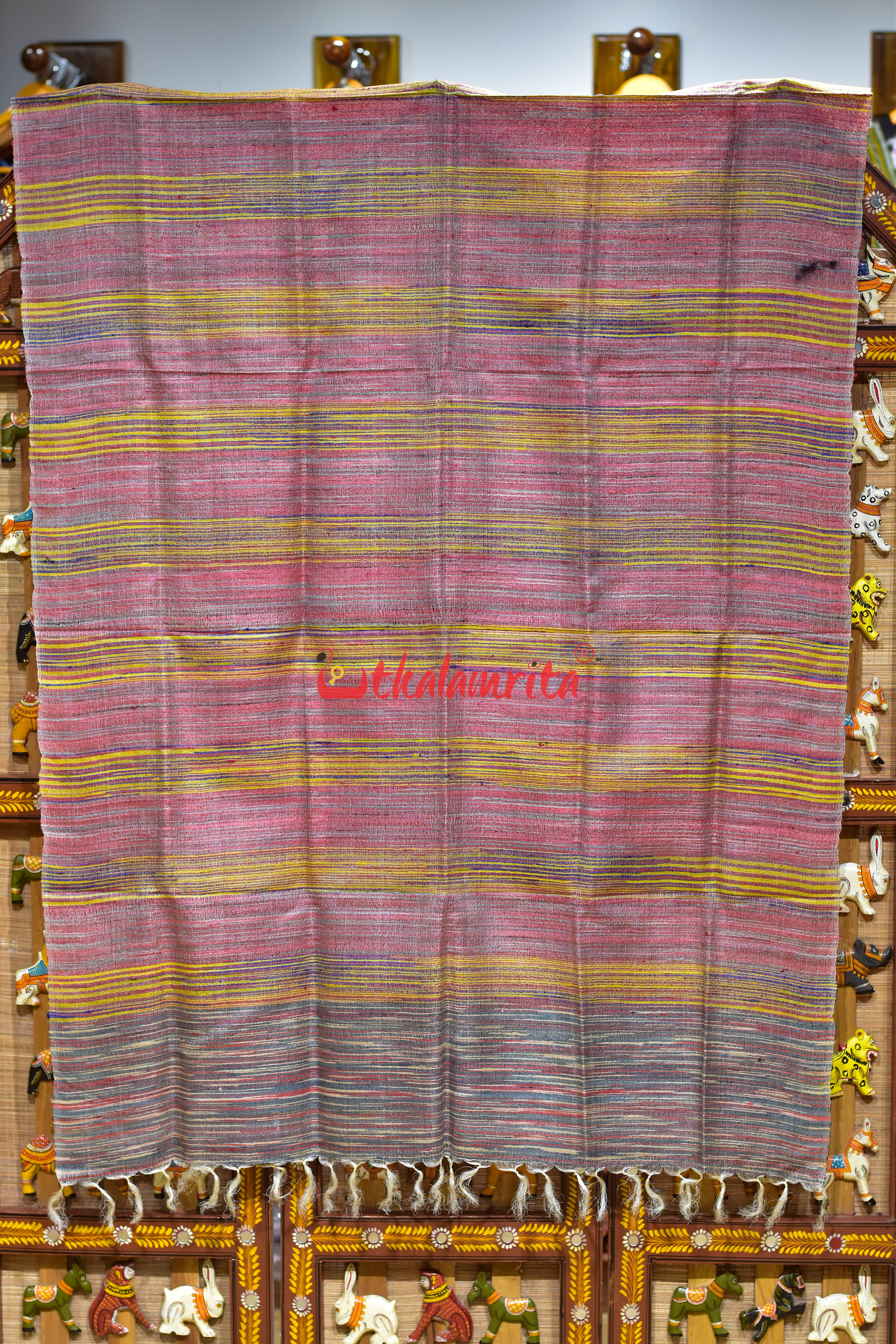 Pink Yellow Gicha Tussar Silk (Dupatta)