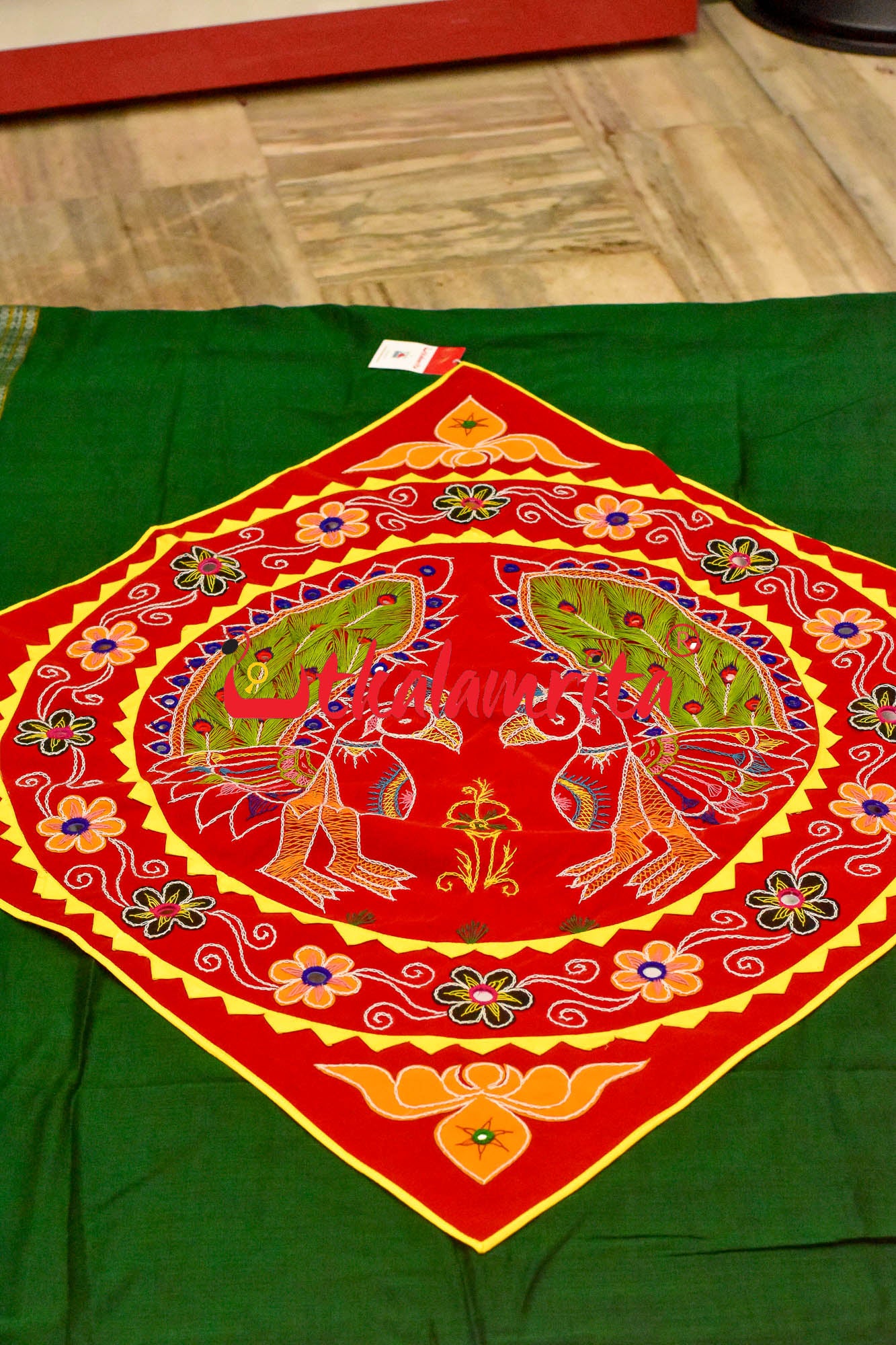 Double Peacock Red Green Applique