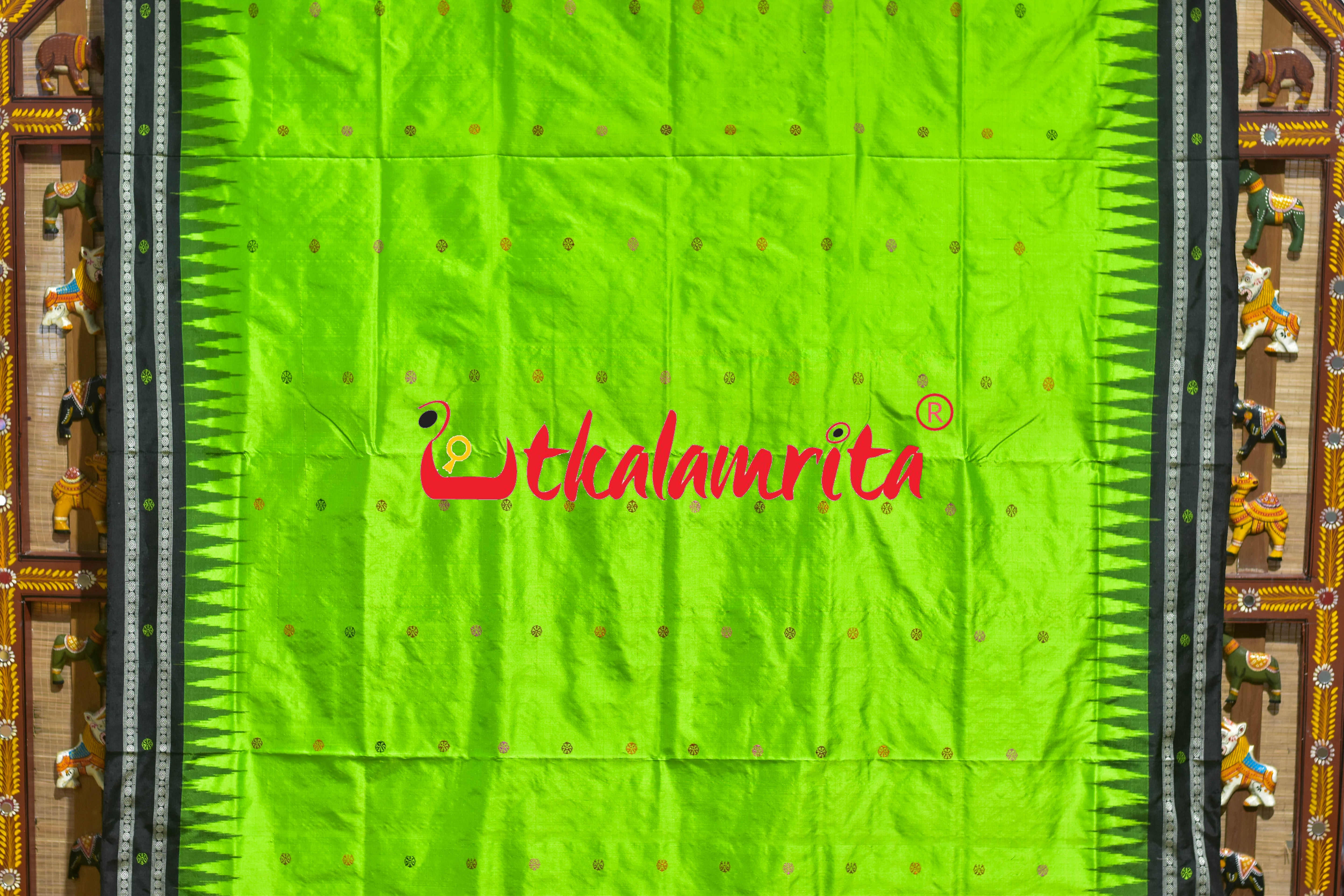 Green Black Nandighosha Bomkai Silk Saree