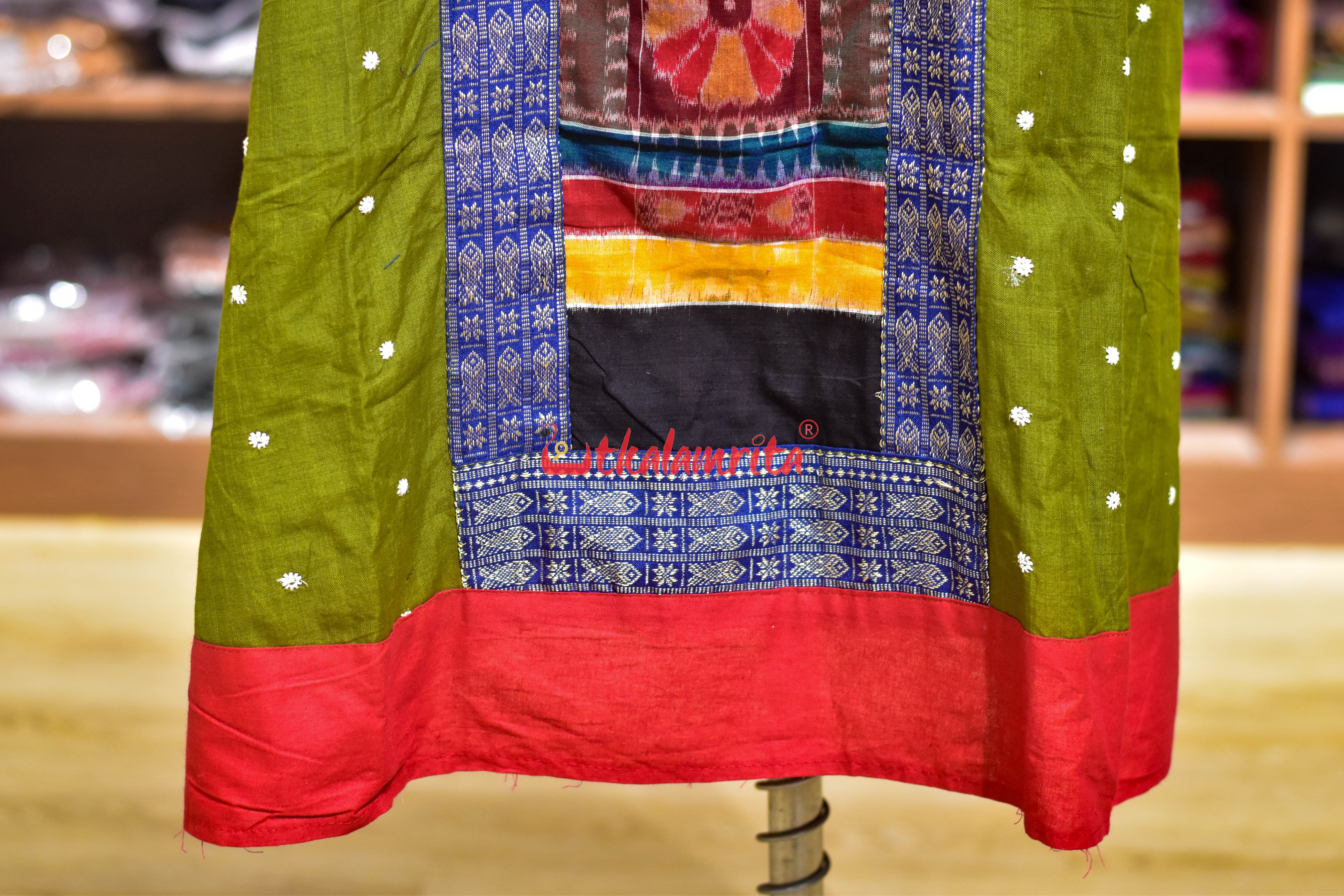 Mehendi Green with White Buti Middle Design (Anarkali)