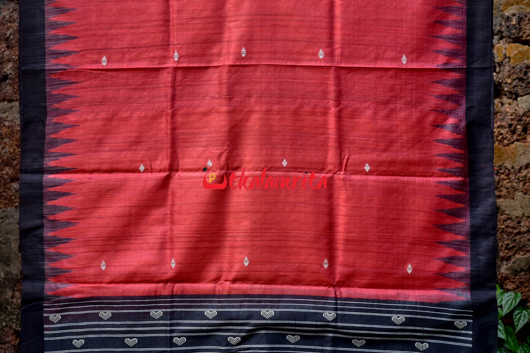 Red Black Fine With Hearts Tussar Saree