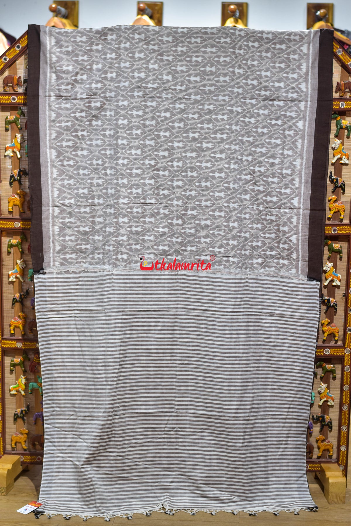 Thikiri Tribal BR Brown Maniabandha Cotton Saree
