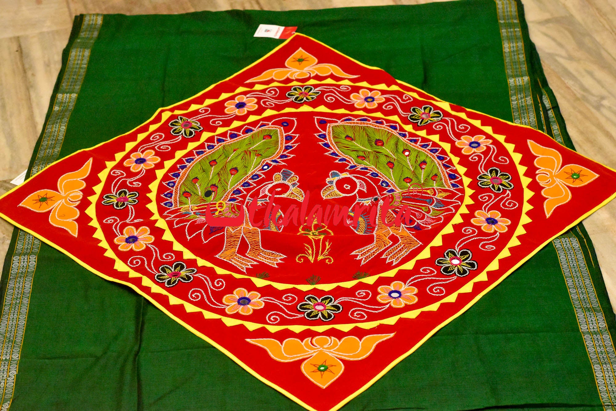 Double Peacock Red Green Applique