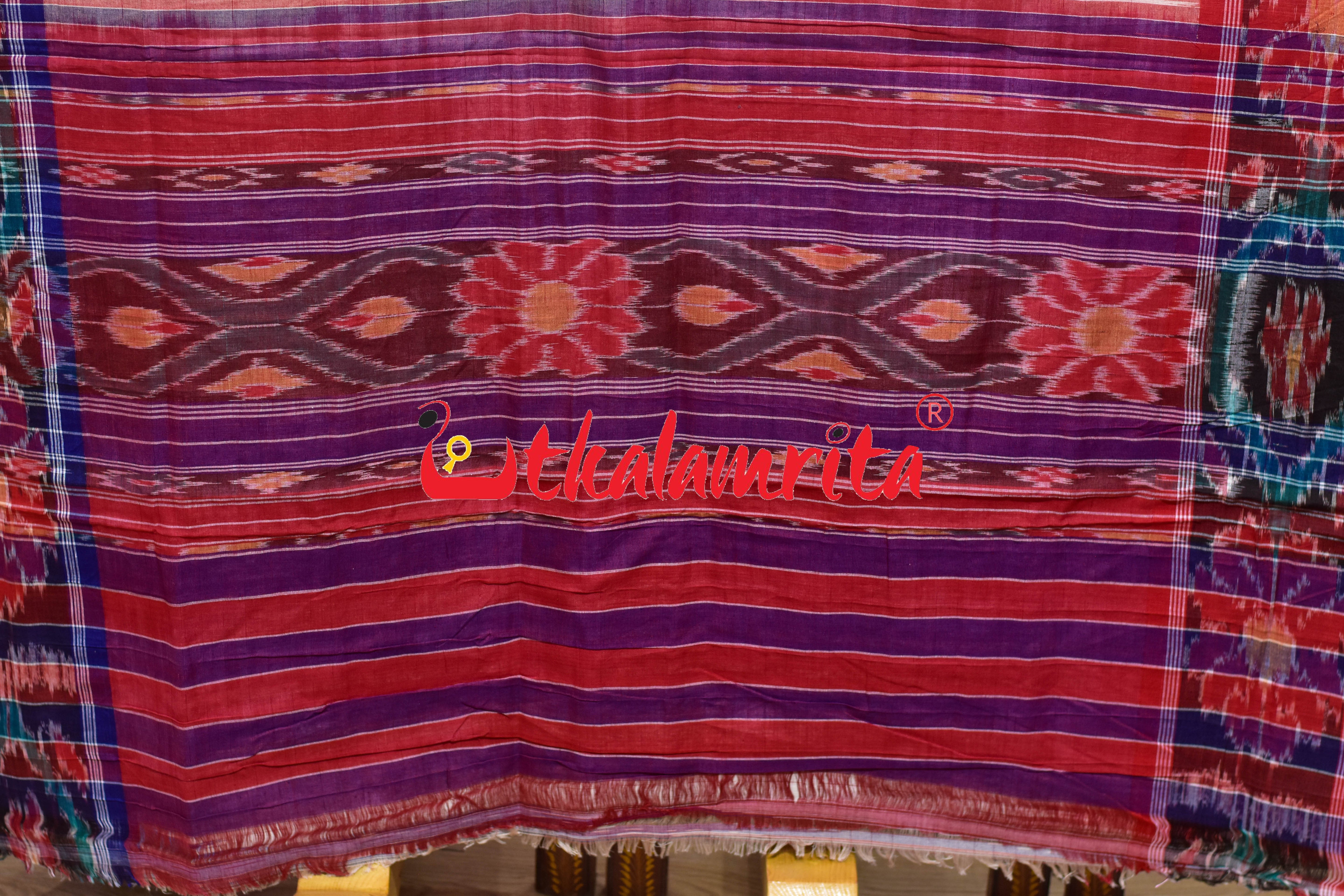 Off White Ganga Jamuna Temple Scot Khandua Cotton Saree