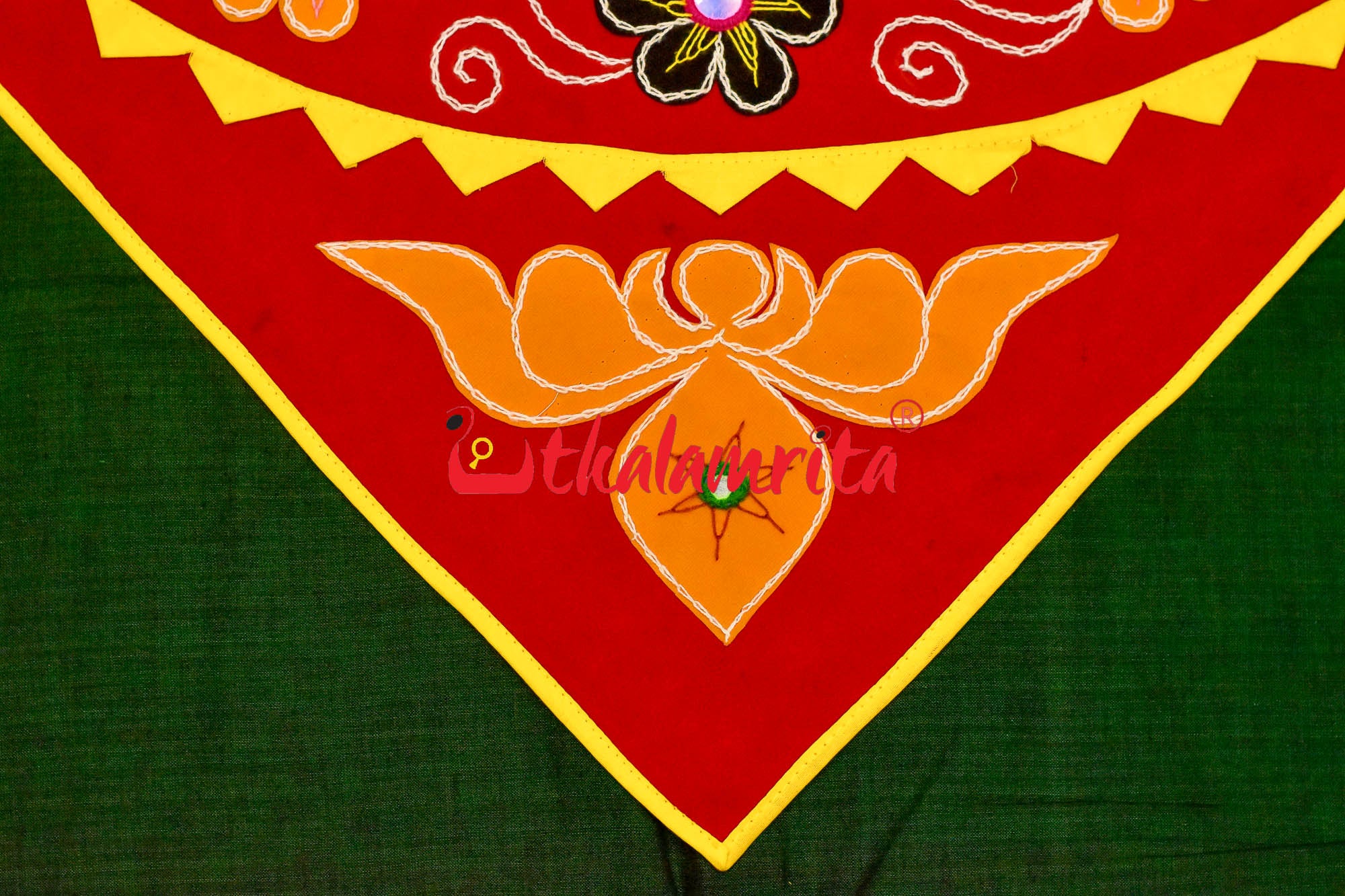 Double Peacock Red Green Applique