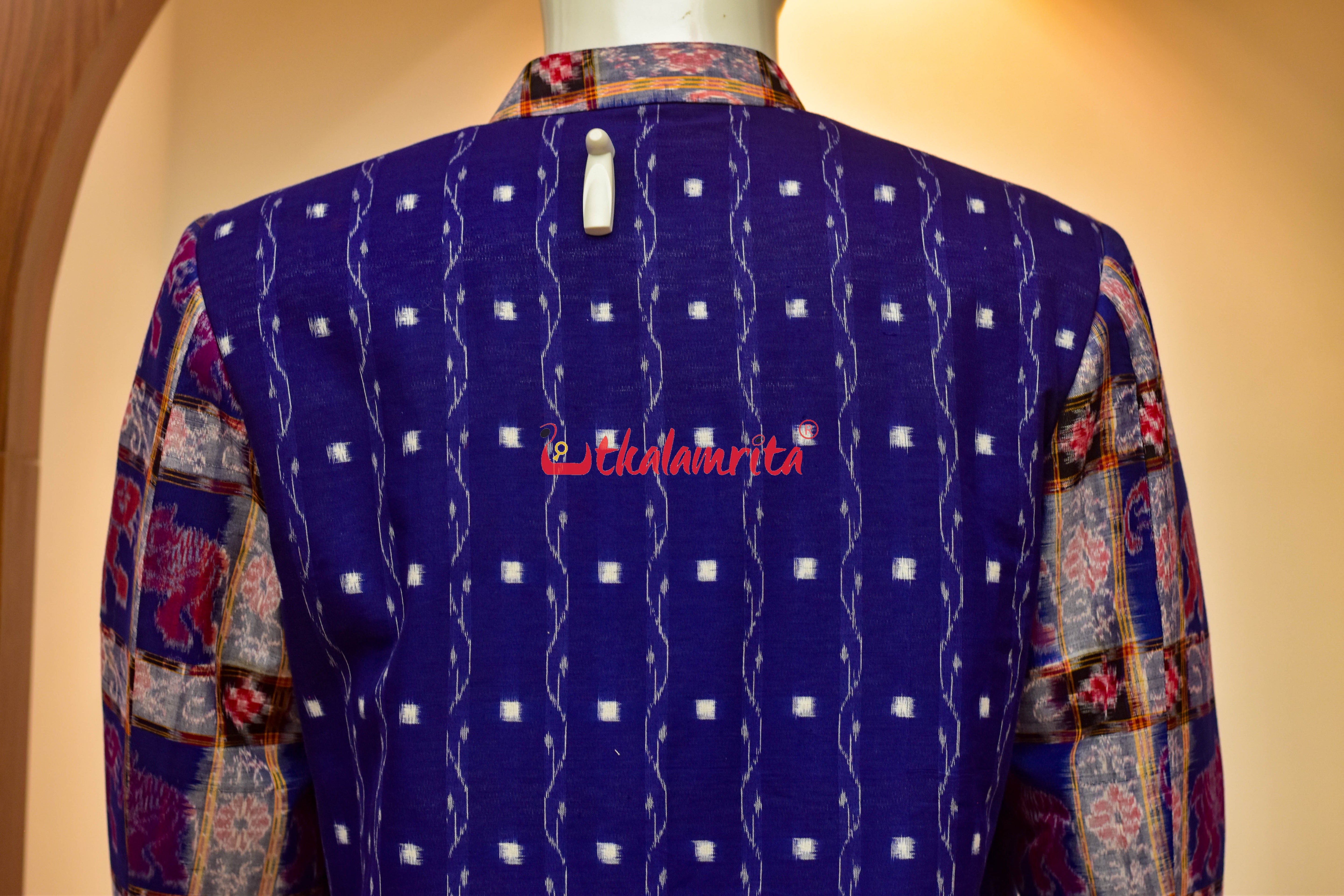 Blue Lahari Tipa with Elephants Design (Men's Sherwani)