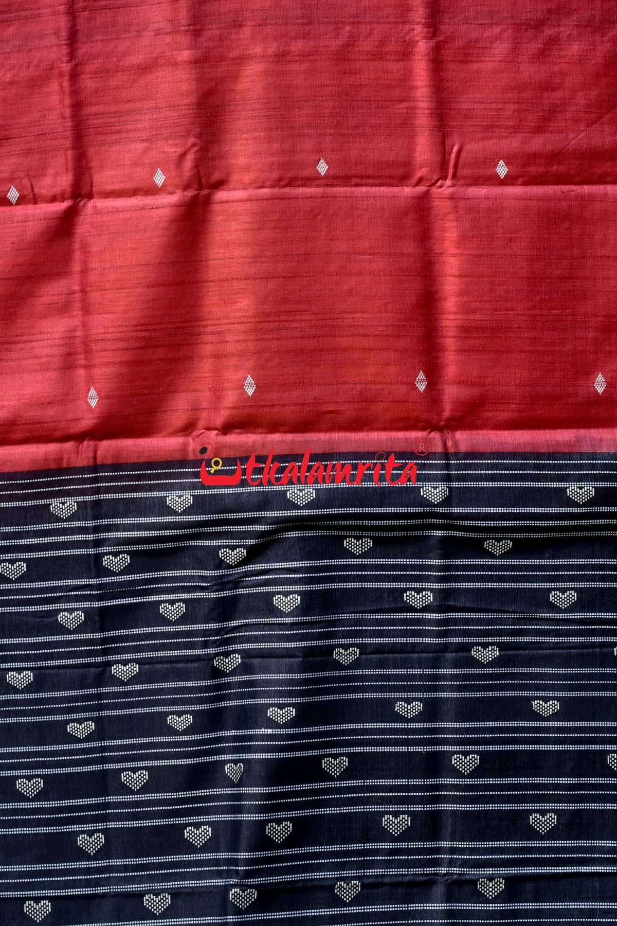 Red Black Fine With Hearts Tussar Saree
