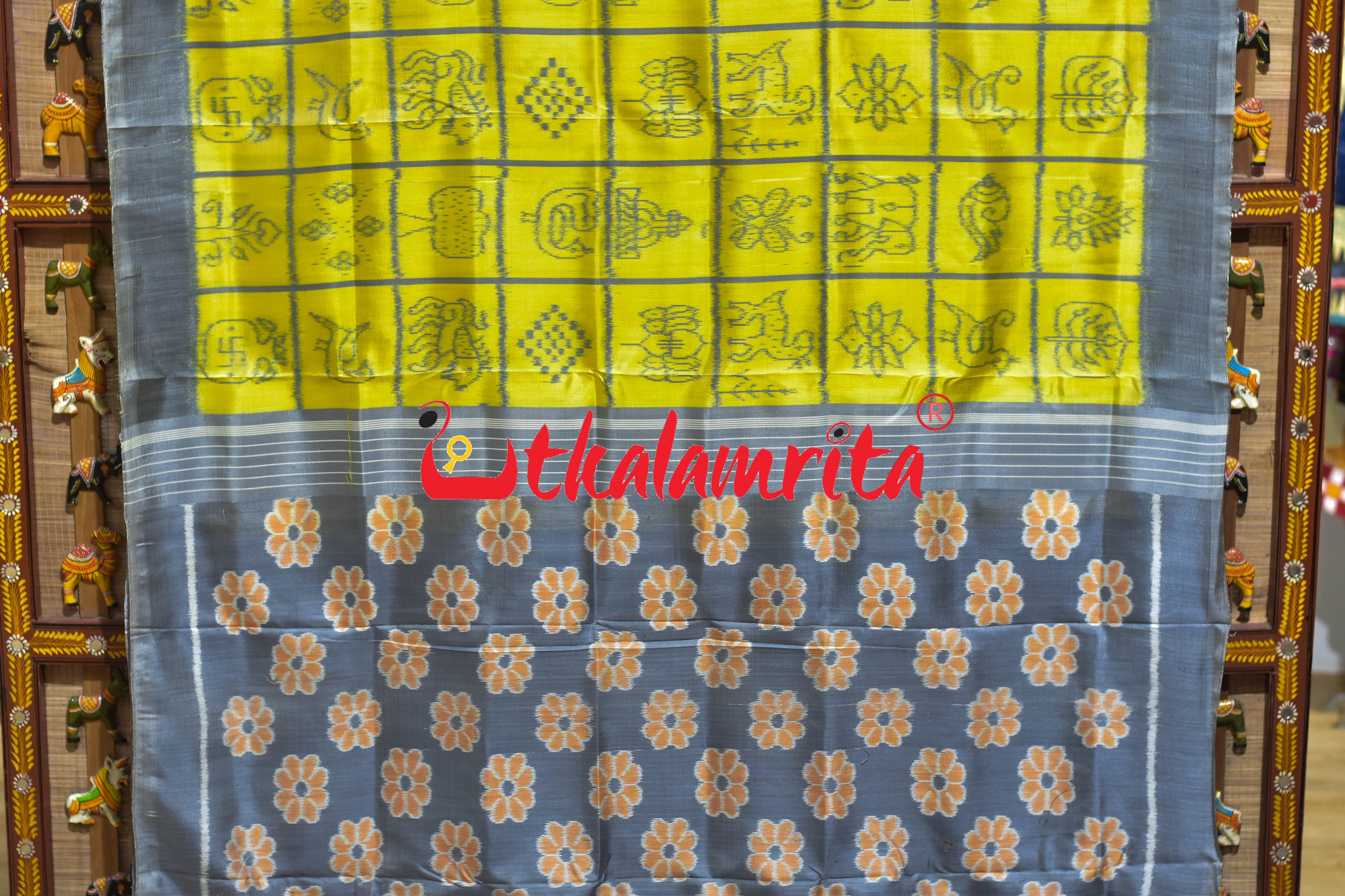 Yellow Grey Nabakothi Khandua Silk Saree