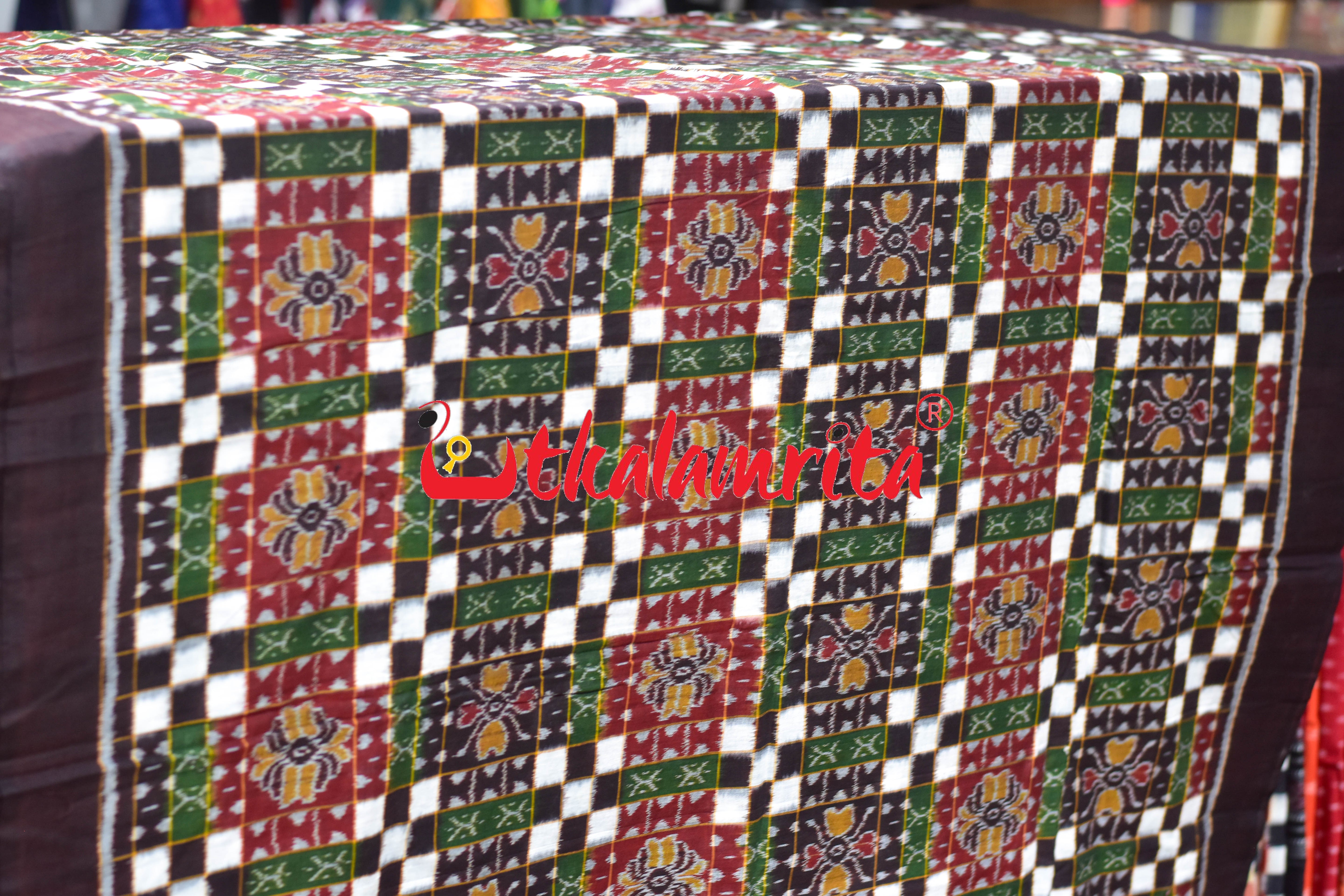 Coffee White Flower Bandha Sambalpuri Cotton (Fabric)