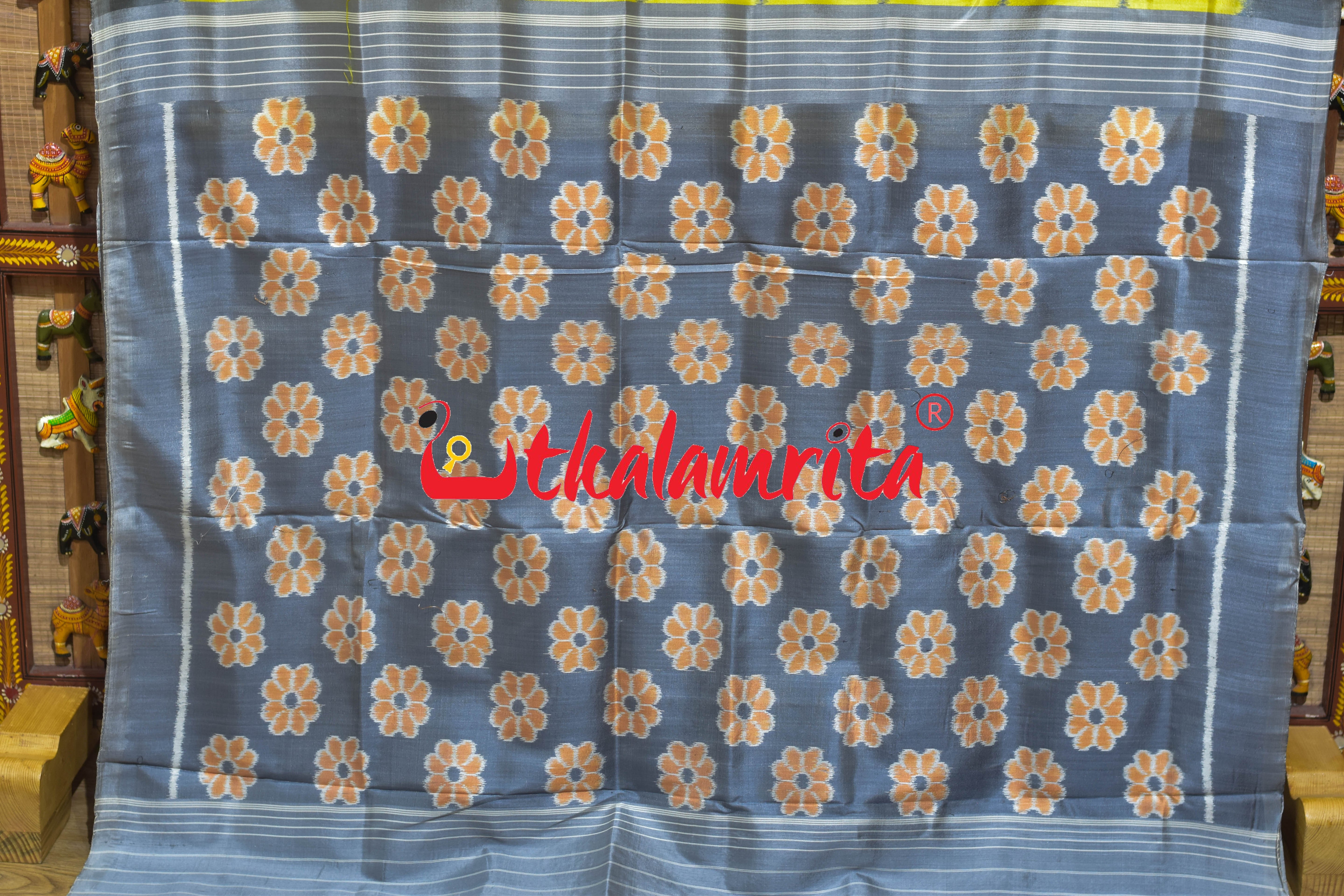 Yellow Grey Nabakothi Khandua Silk Saree