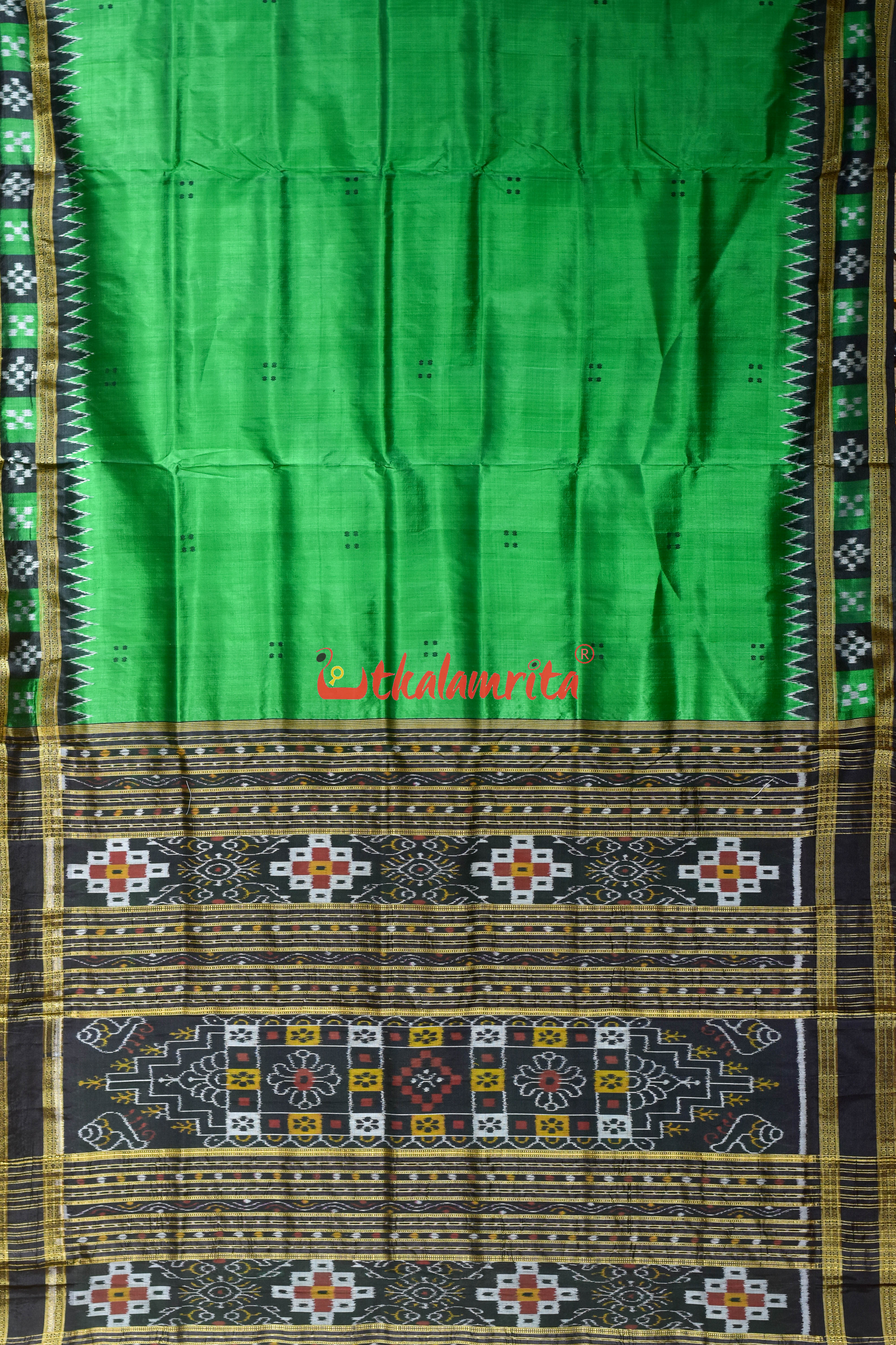 Green Kuthi Border Pasapali Khandua Silk Saree
