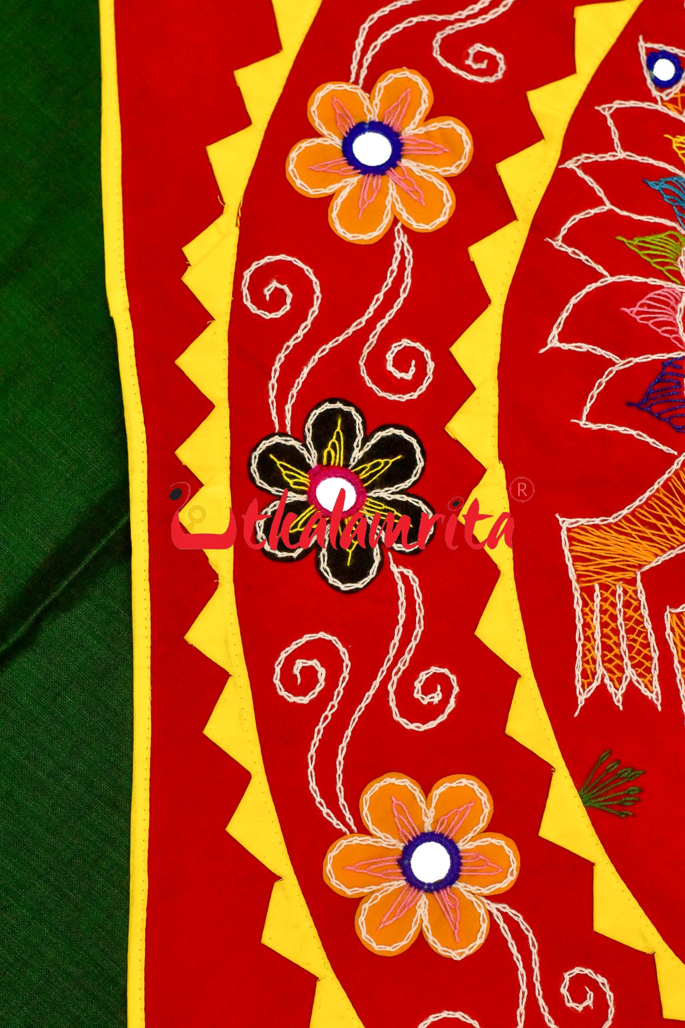 Double Peacock Red Green Applique