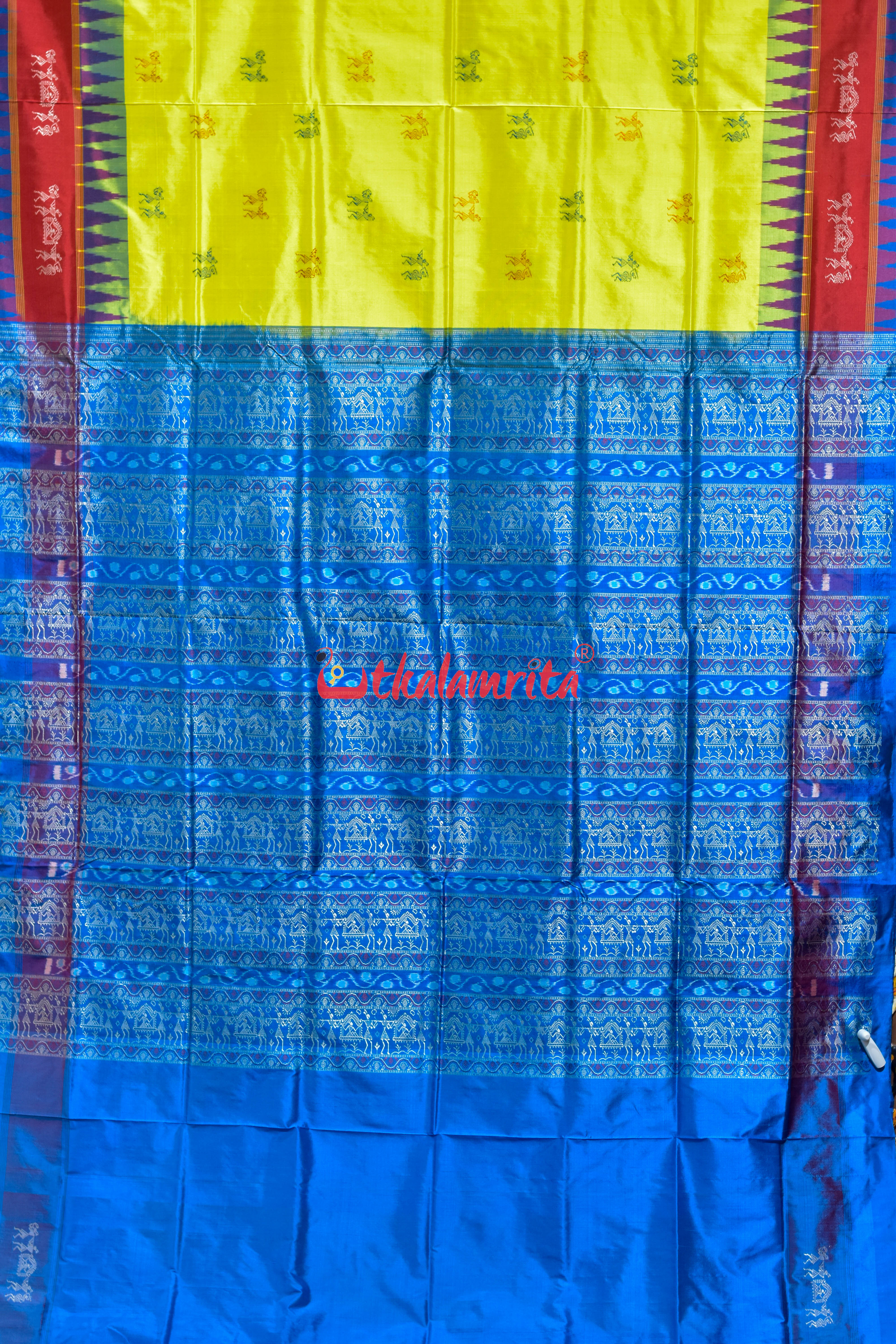 Yellow Double Kumbha Sabari Bomkai Silk Saree