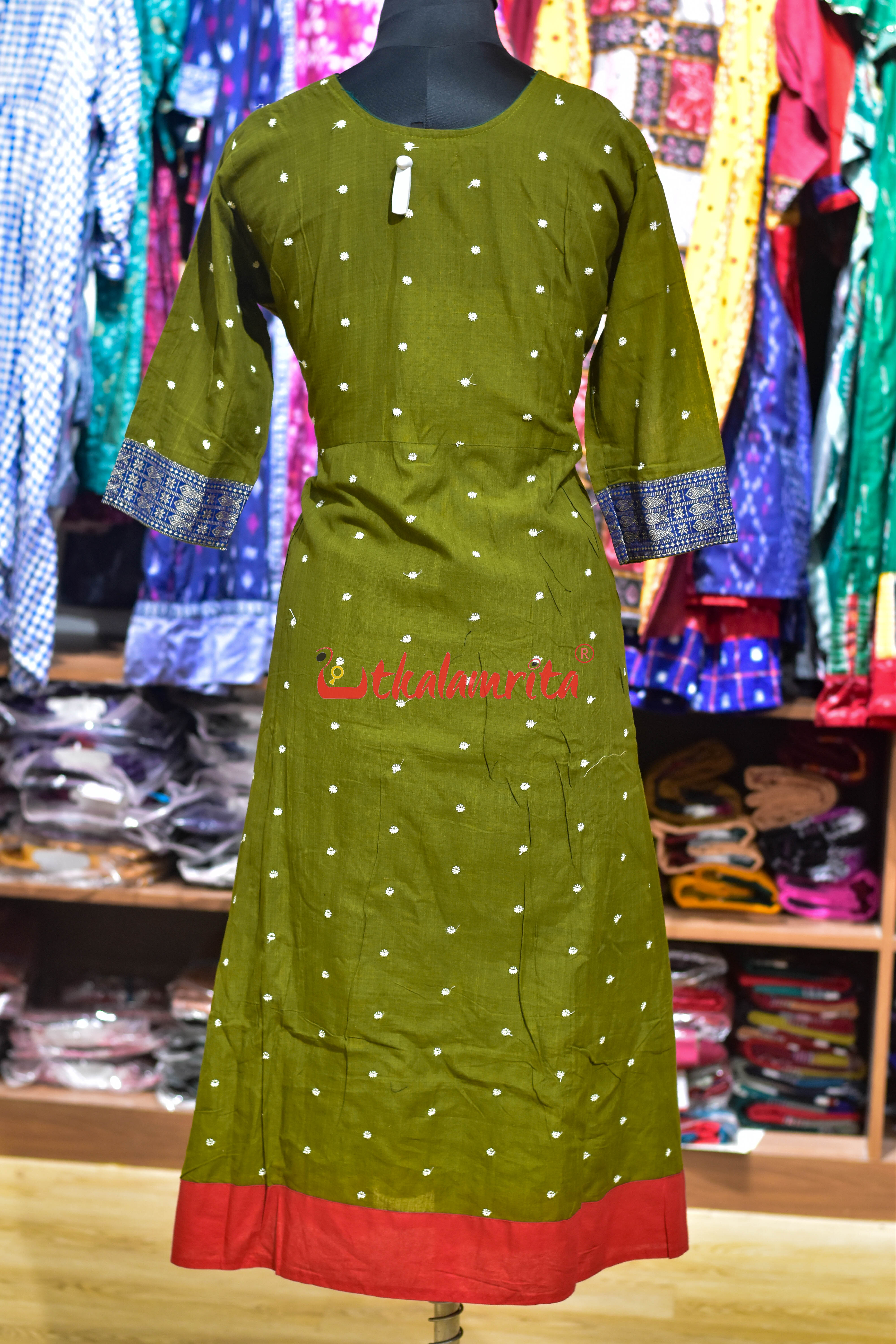 Mehendi Green with White Buti Middle Design (Anarkali)