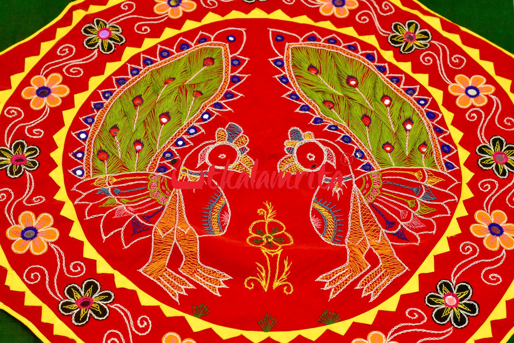 Double Peacock Red Green Applique