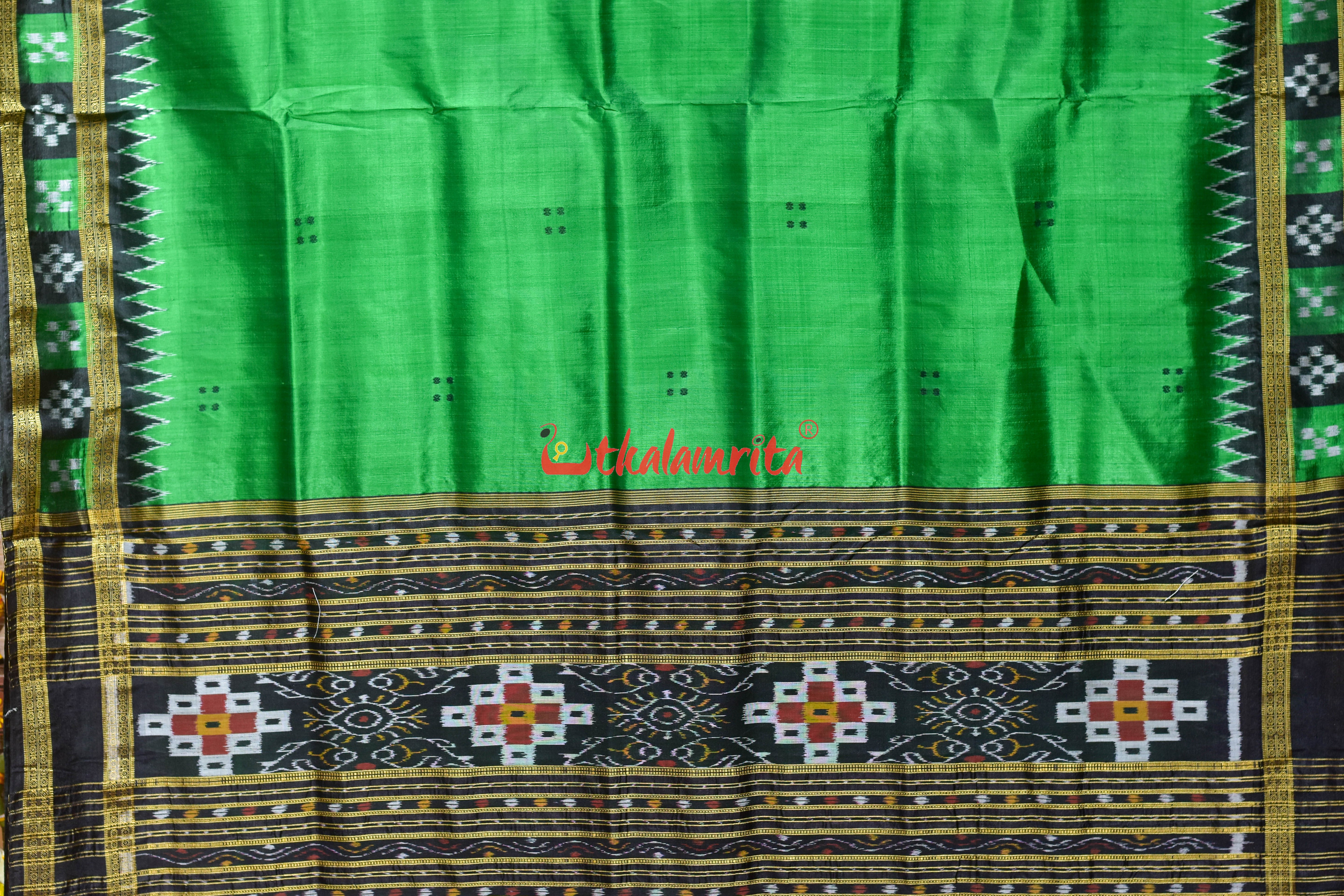 Green Kuthi Border Pasapali Khandua Silk Saree