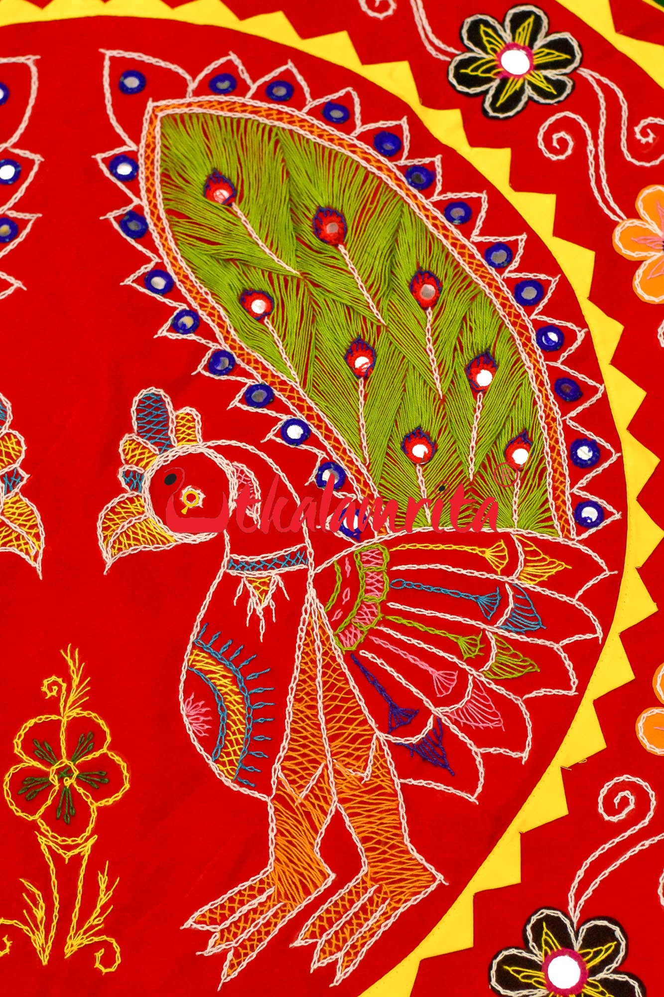 Double Peacock Red Green Applique