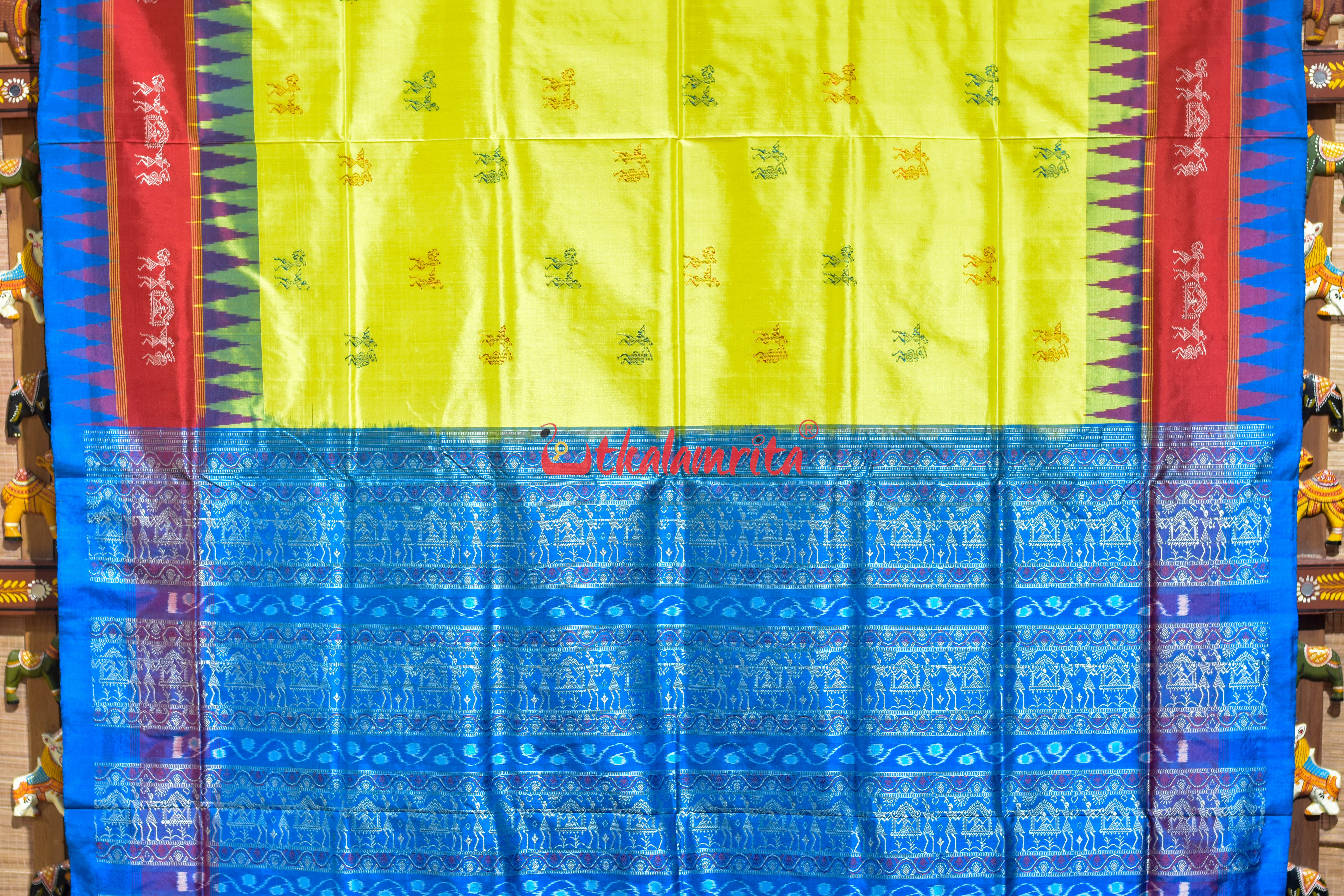 Yellow Double Kumbha Sabari Bomkai Silk Saree
