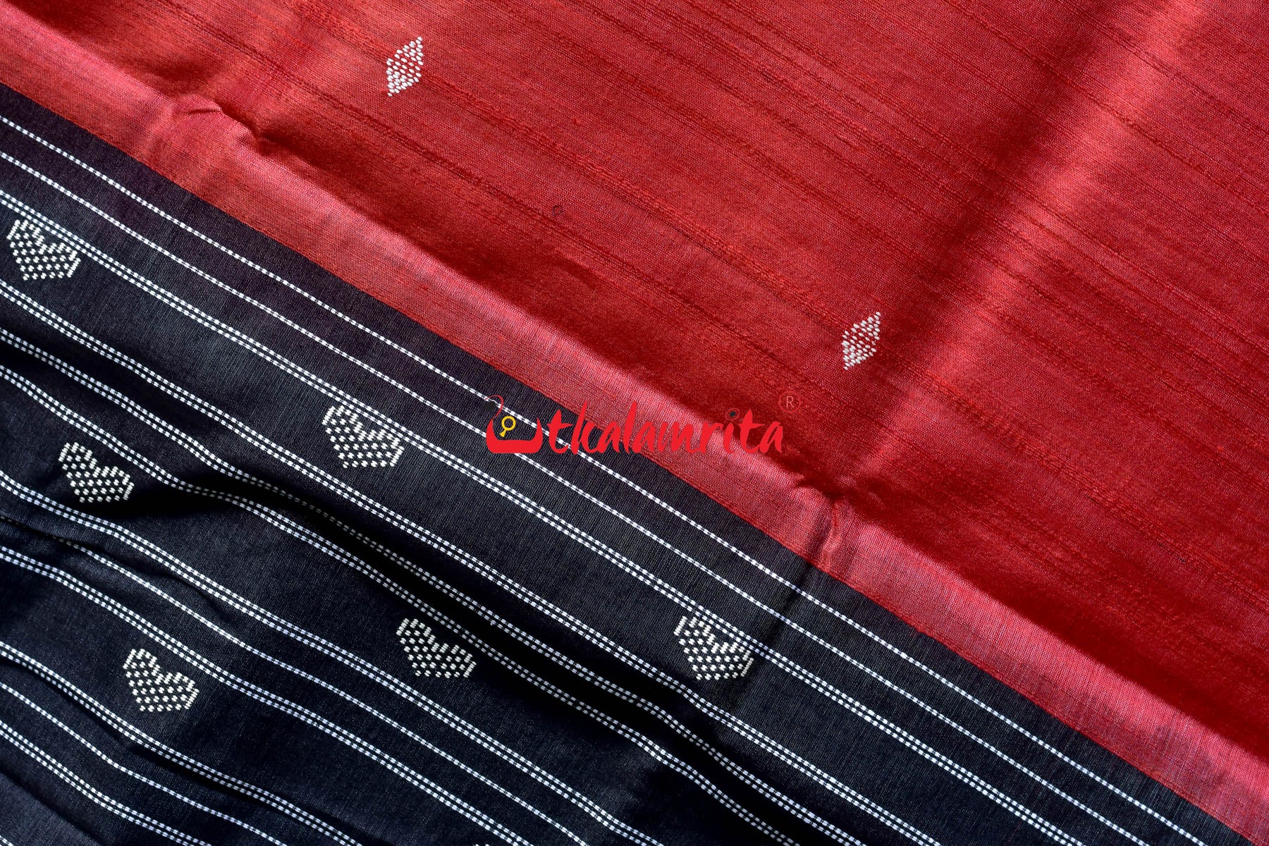 Red Black Fine With Hearts Tussar Saree