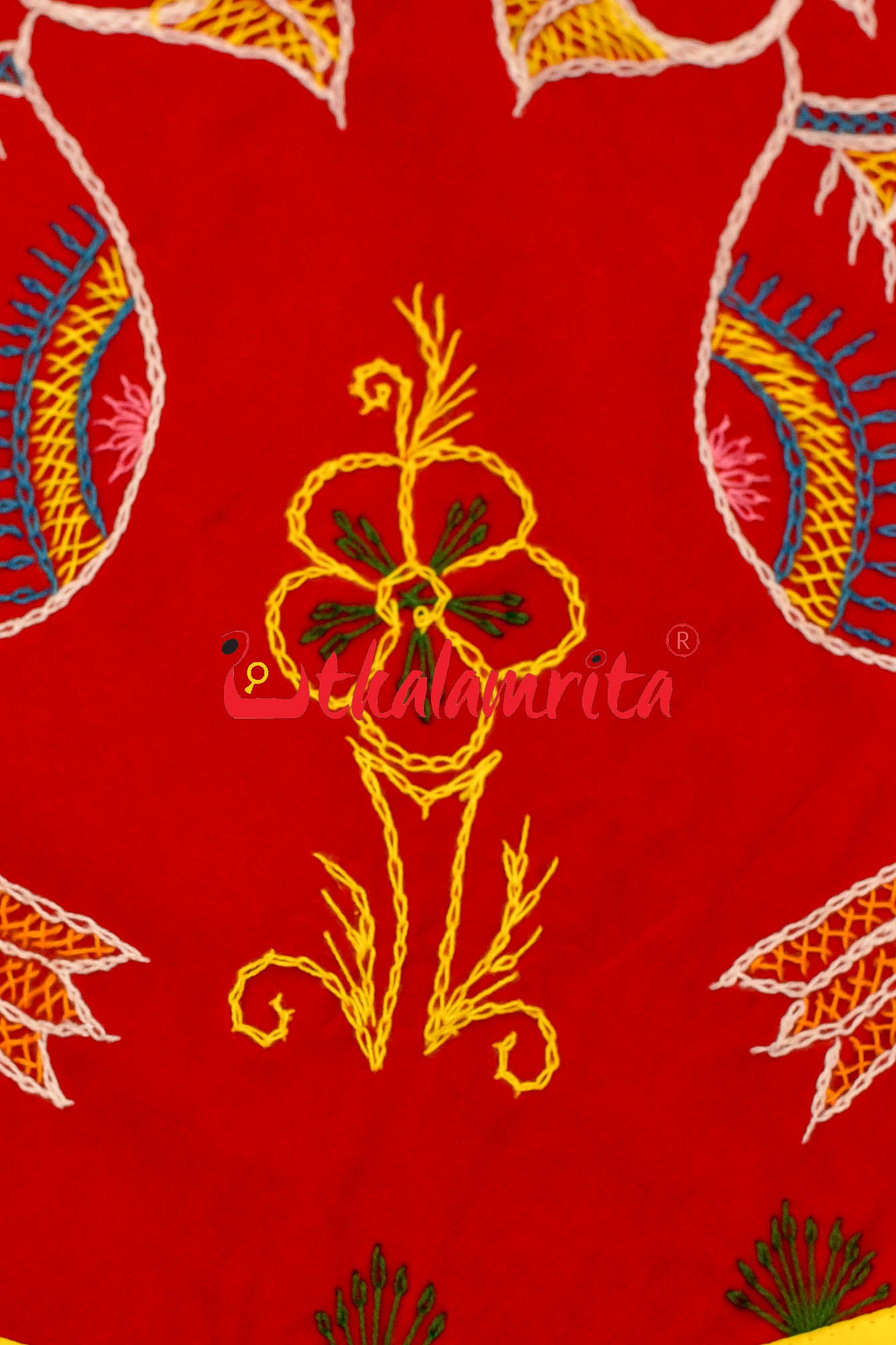 Double Peacock Red Green Applique