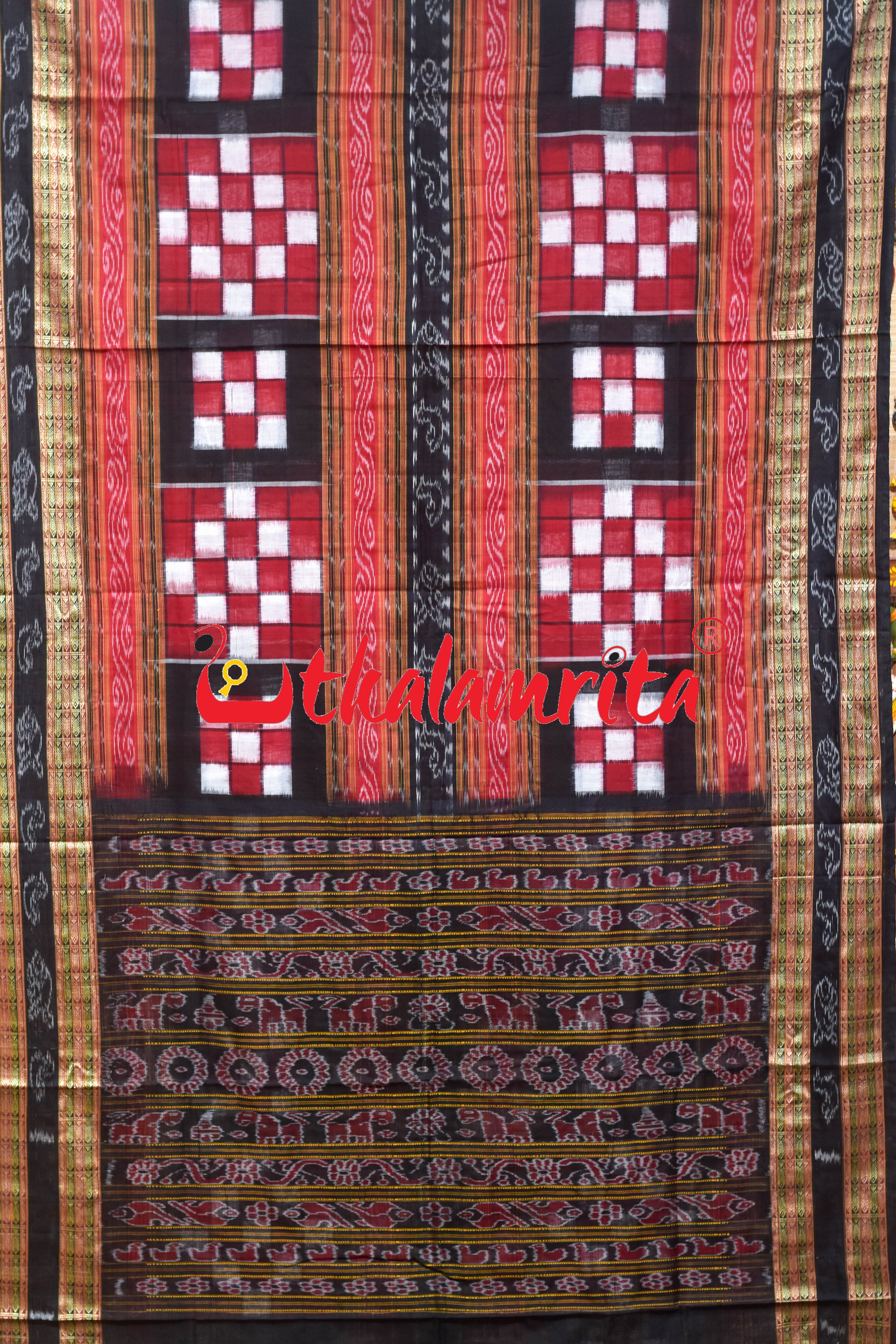 Red Black Bichitrapuri Sambalpuri Cotton Saree
