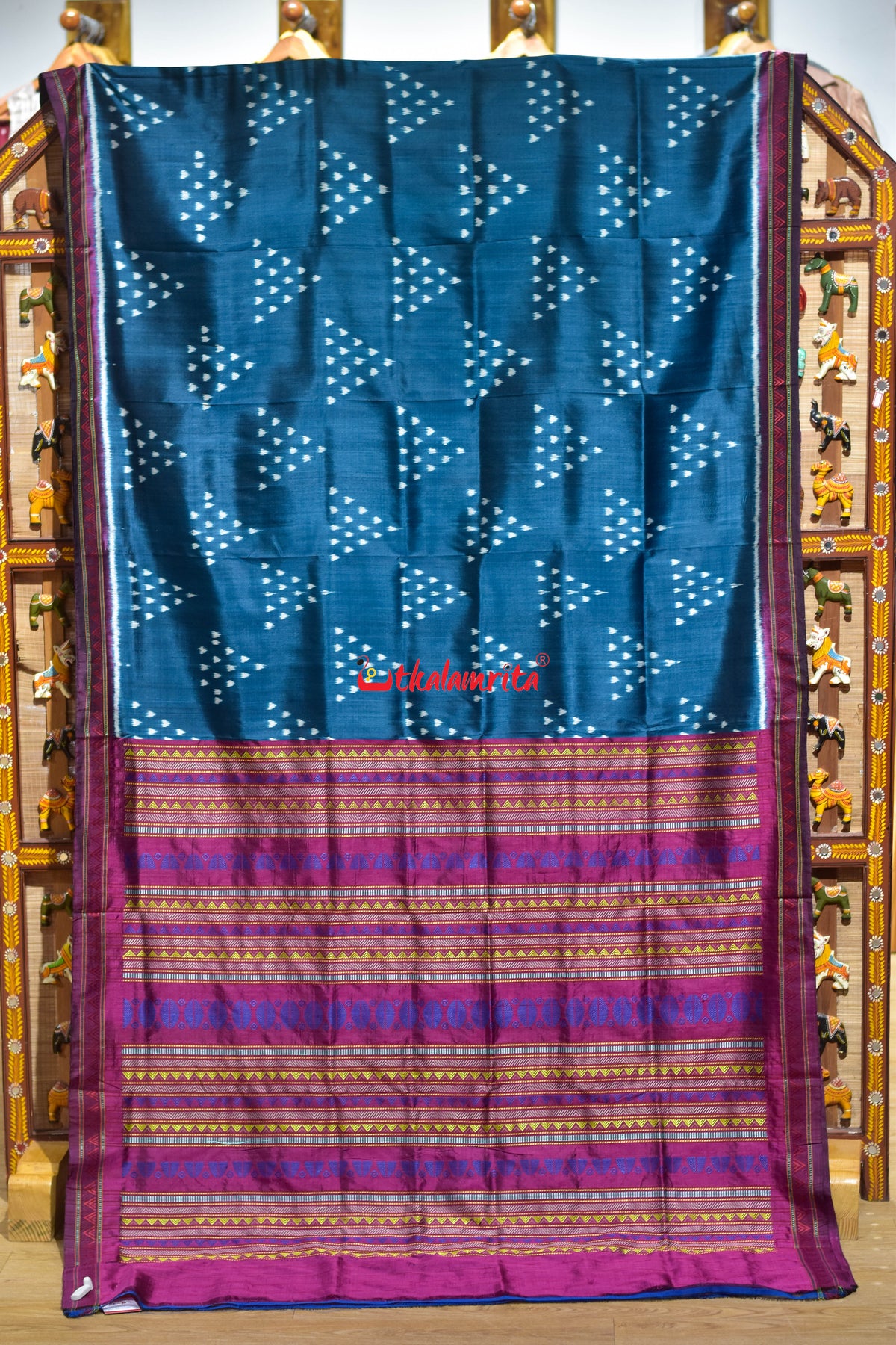 Blue Wine Chita Dongria Silk Saree