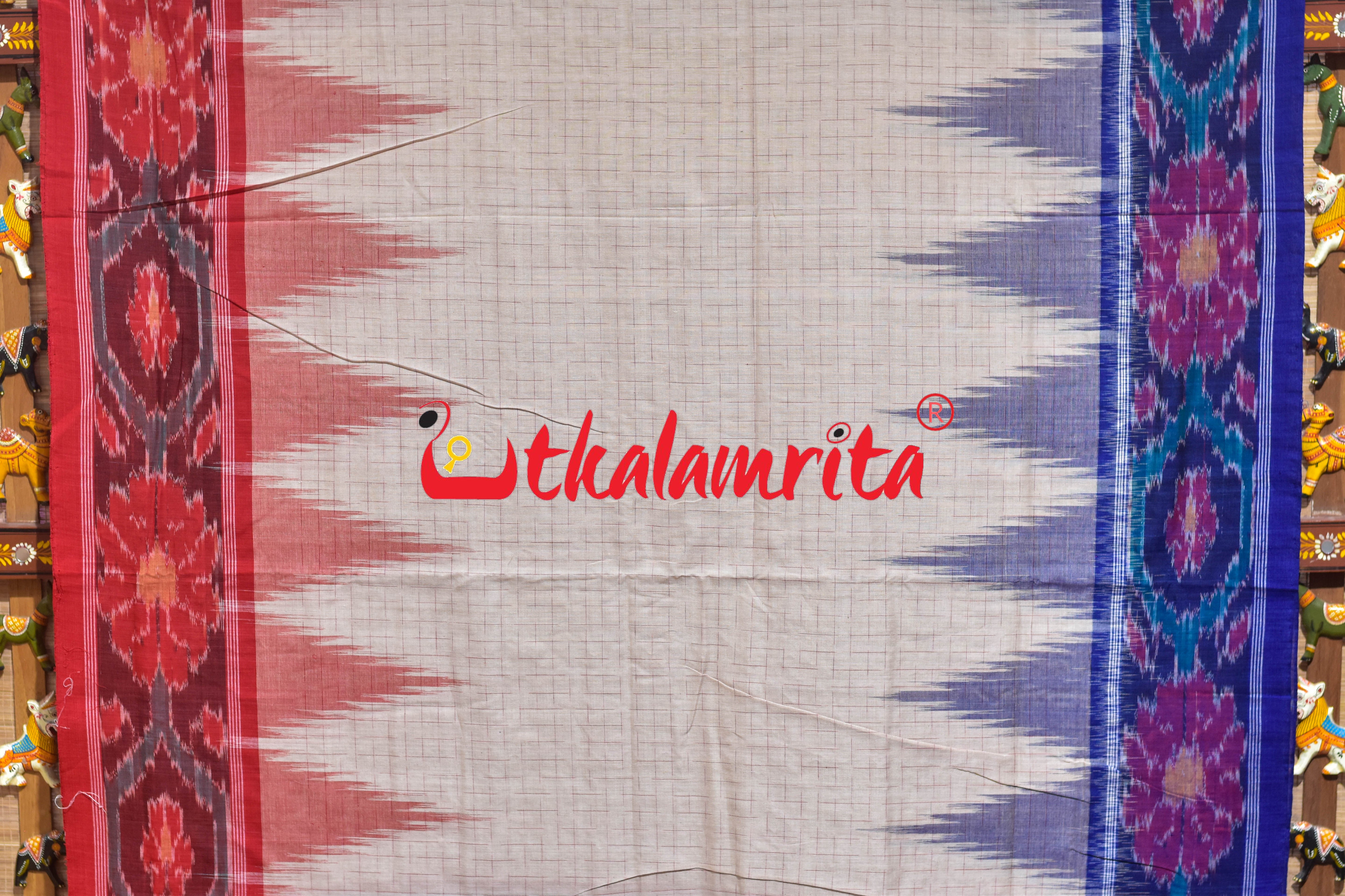 Off White Ganga Jamuna Temple Scot Khandua Cotton Saree