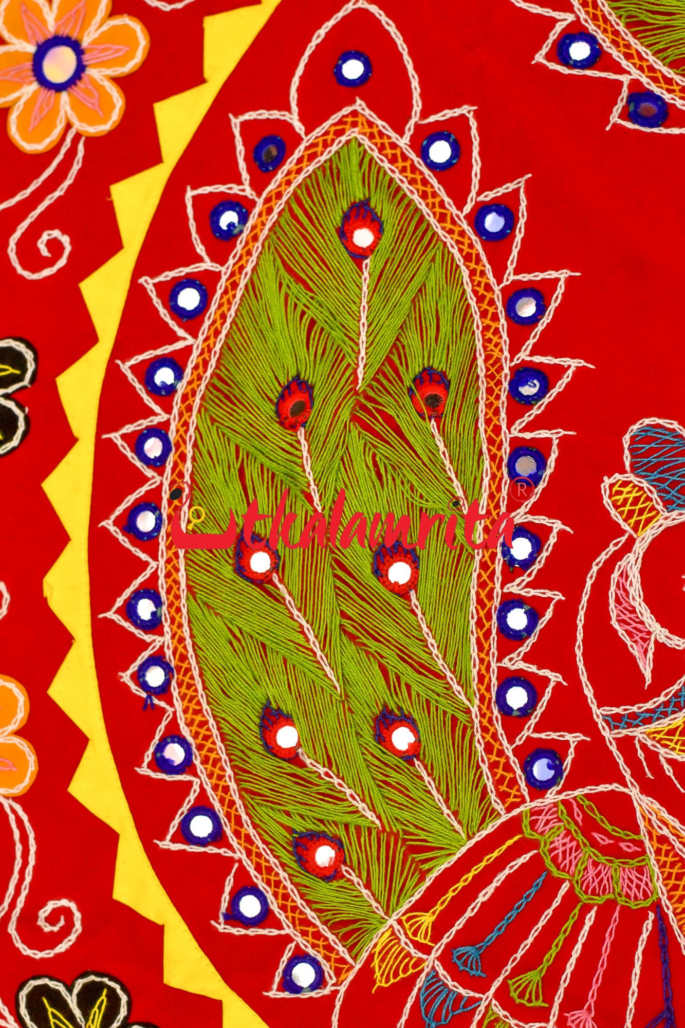 Double Peacock Red Green Applique