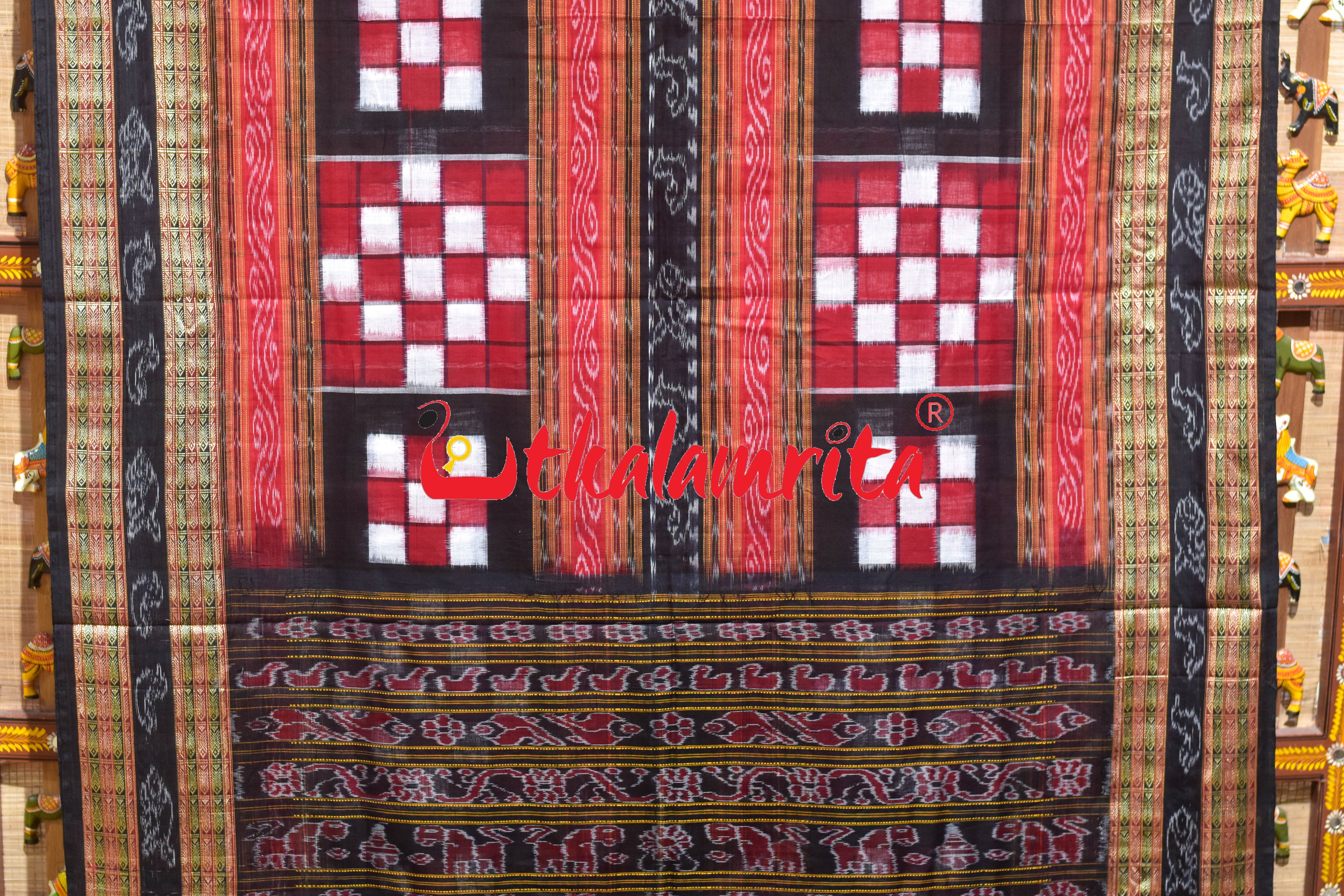 Red Black Bichitrapuri Sambalpuri Cotton Saree