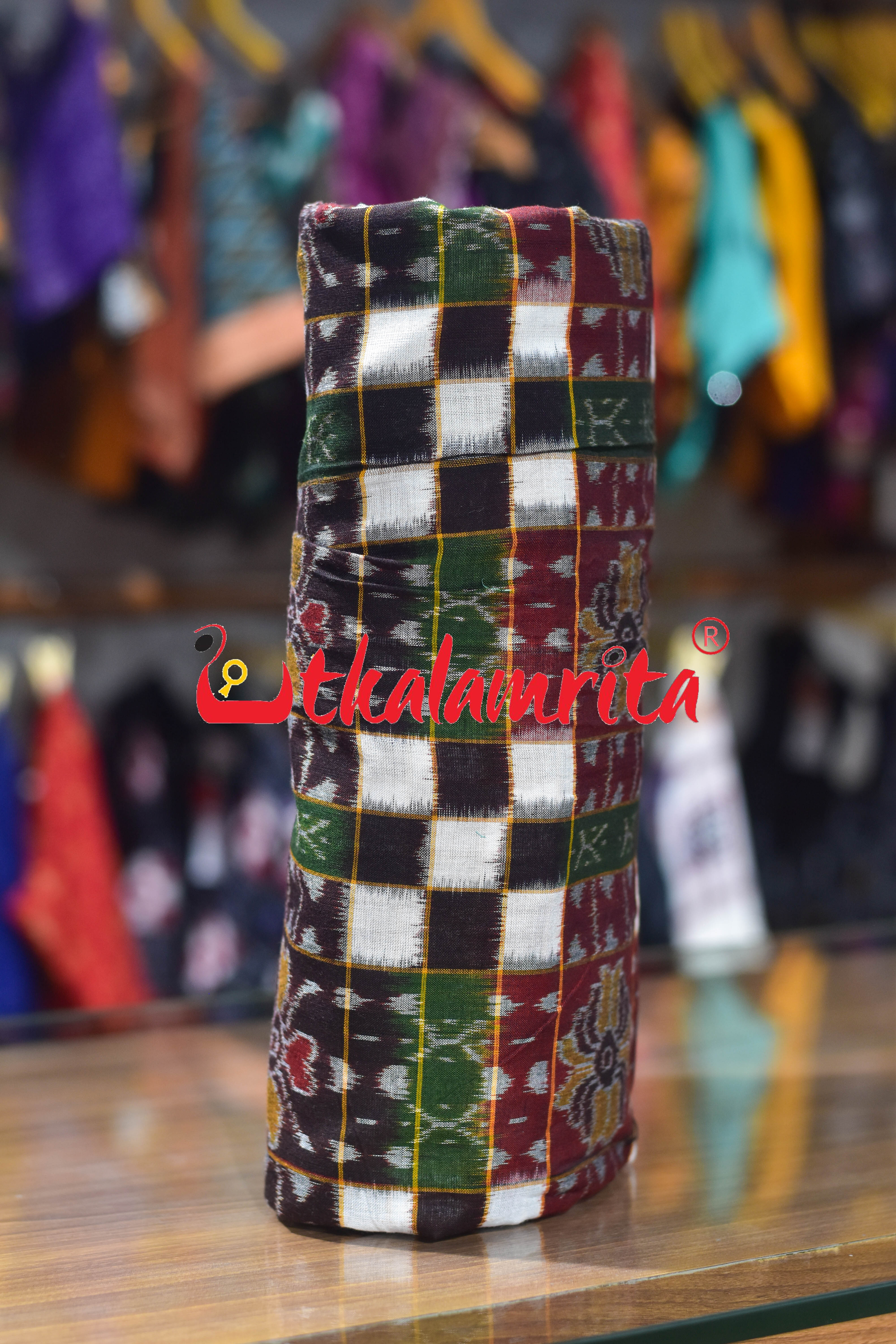 Coffee White Flower Bandha Sambalpuri Cotton (Fabric)