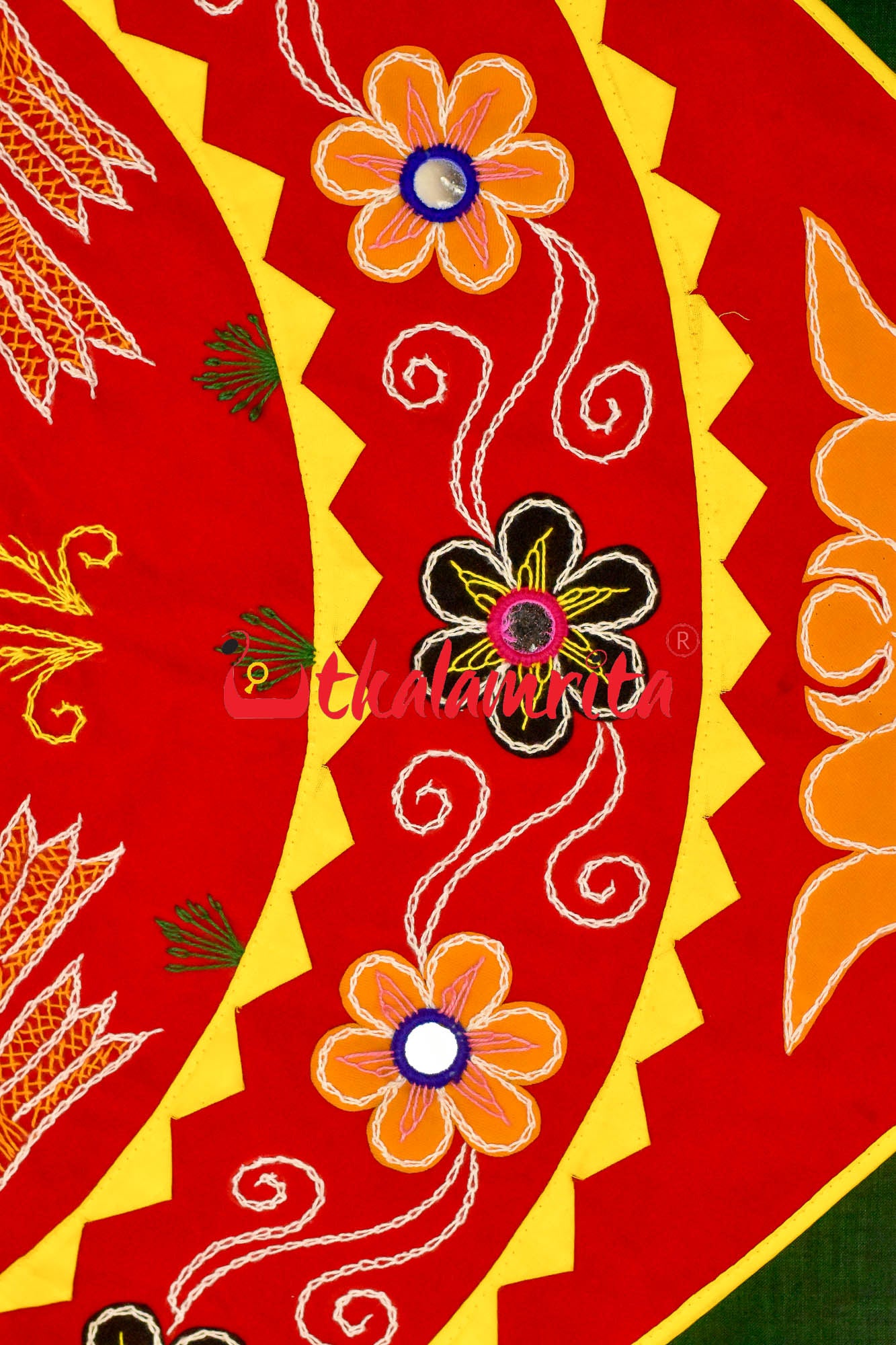 Double Peacock Red Green Applique