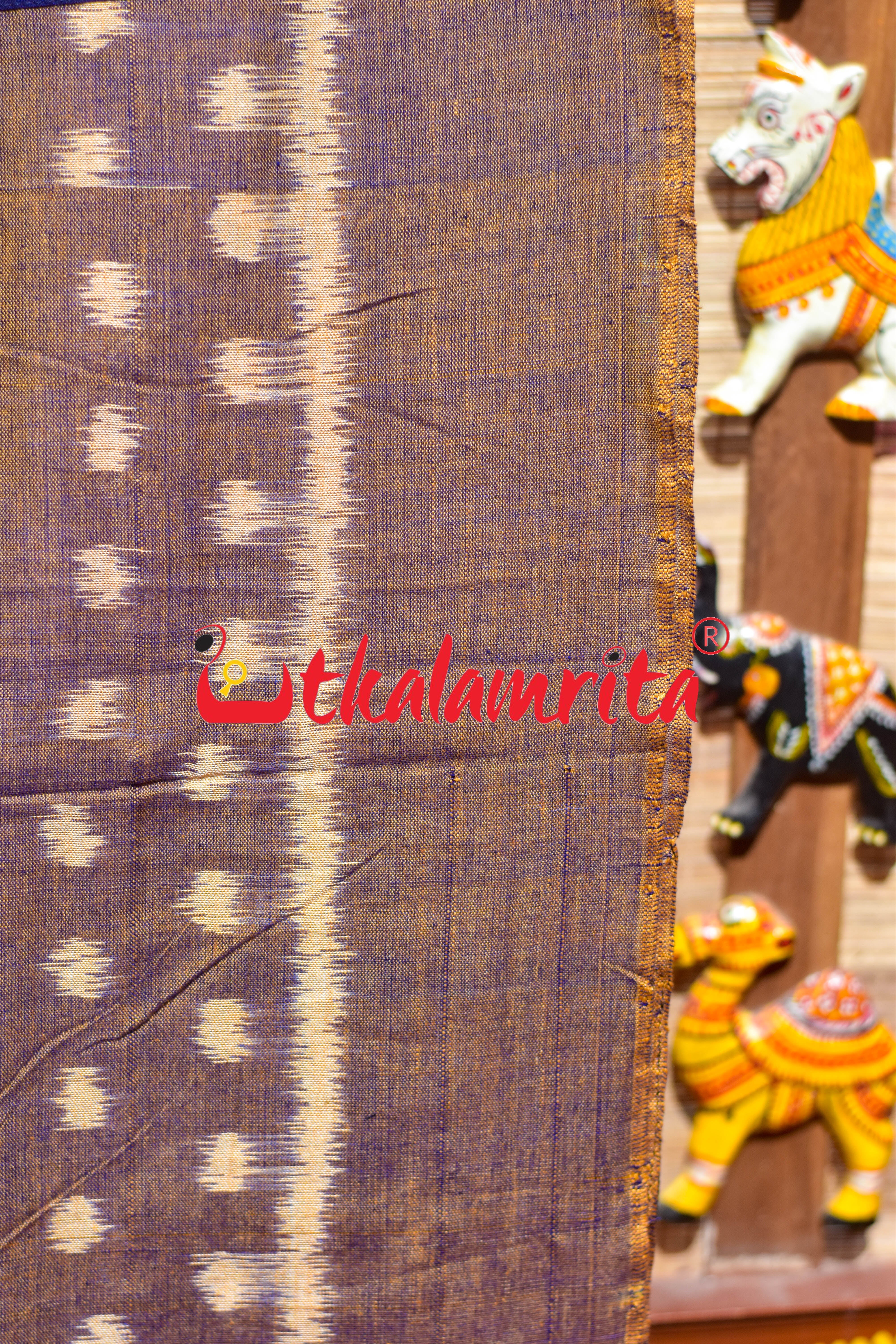 Golden Double Shade Buti Tribal Jharaka Designer Ikat Saree
