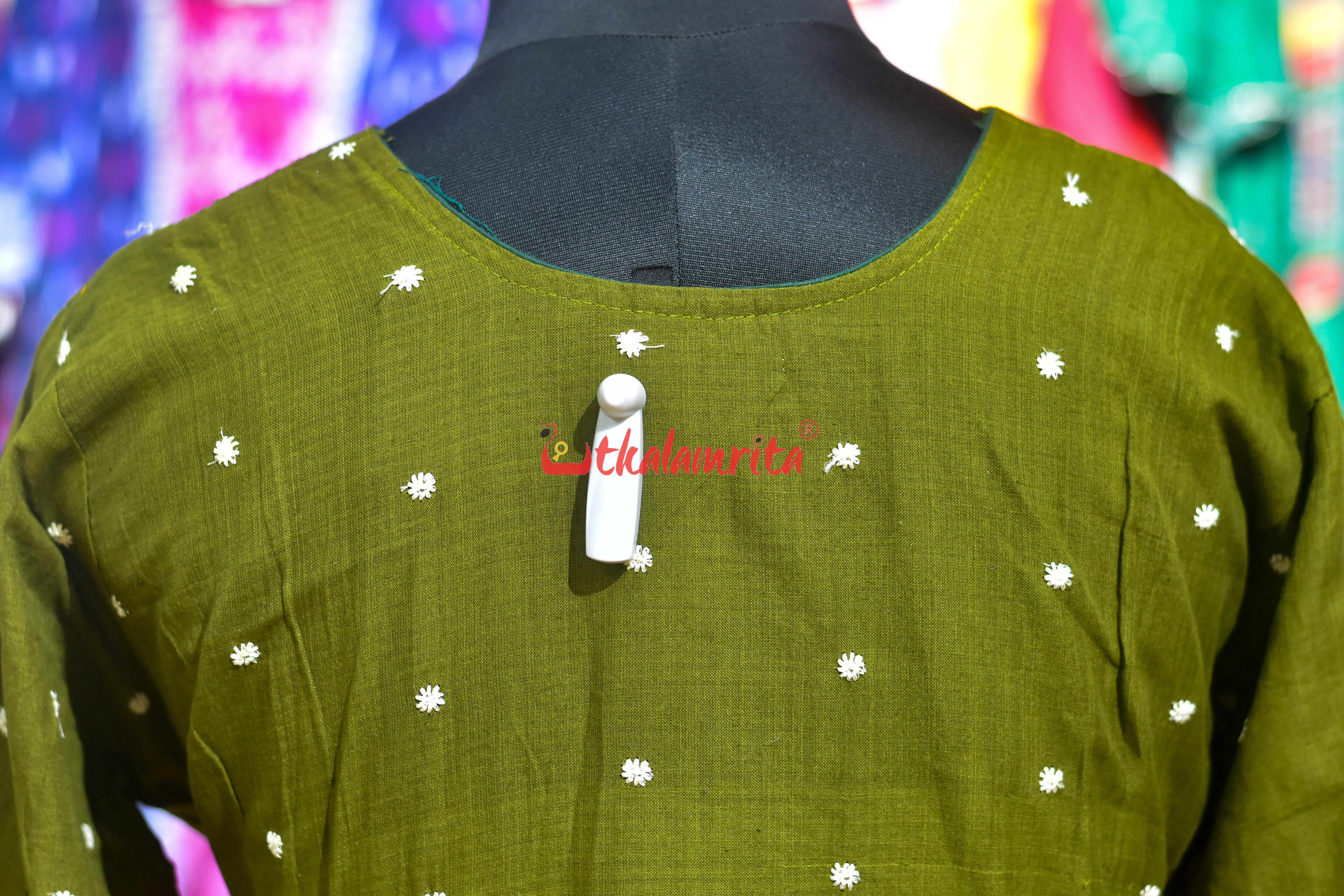 Mehendi Green with White Buti Middle Design (Anarkali)