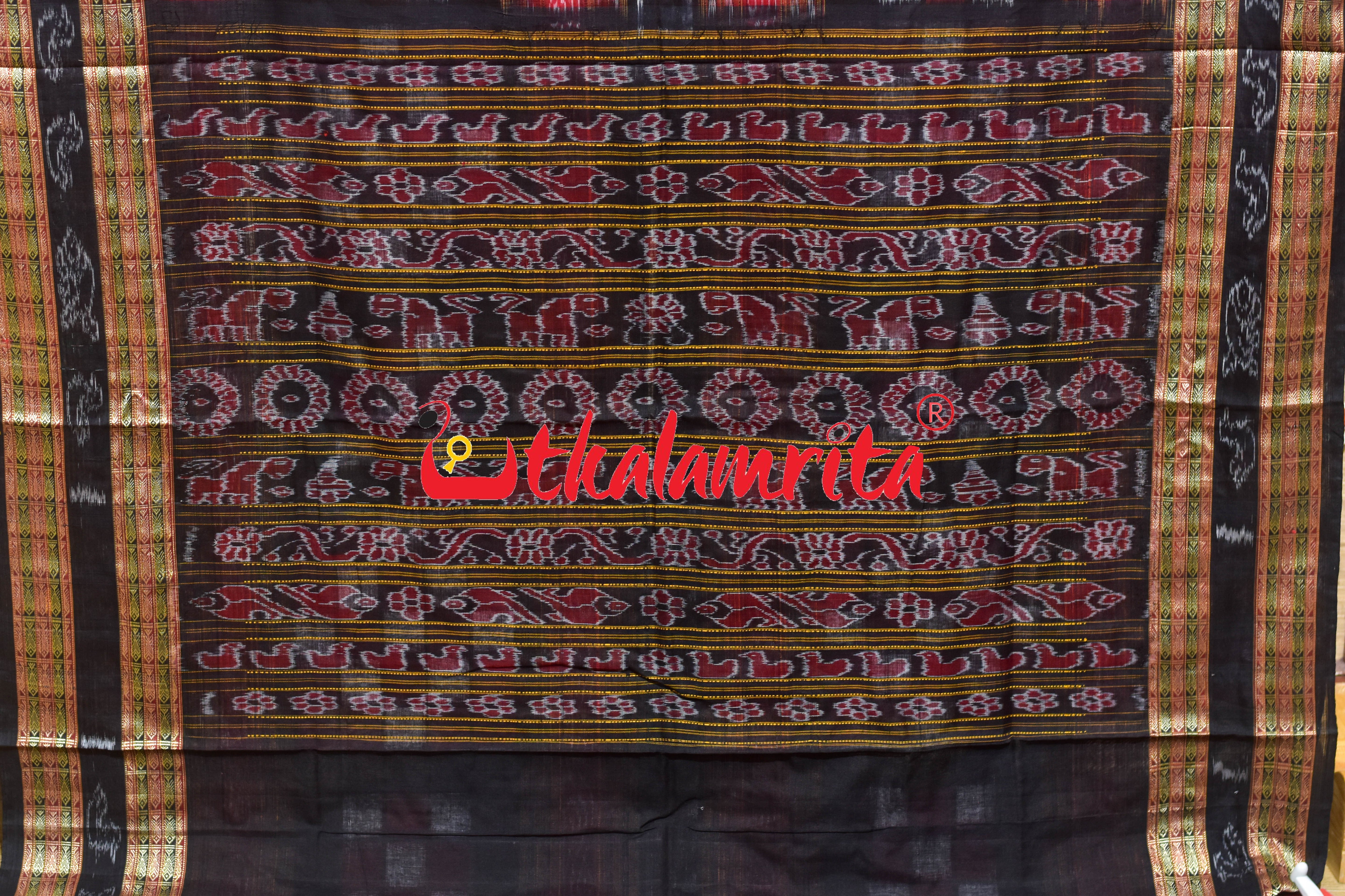 Red Black Bichitrapuri Sambalpuri Cotton Saree