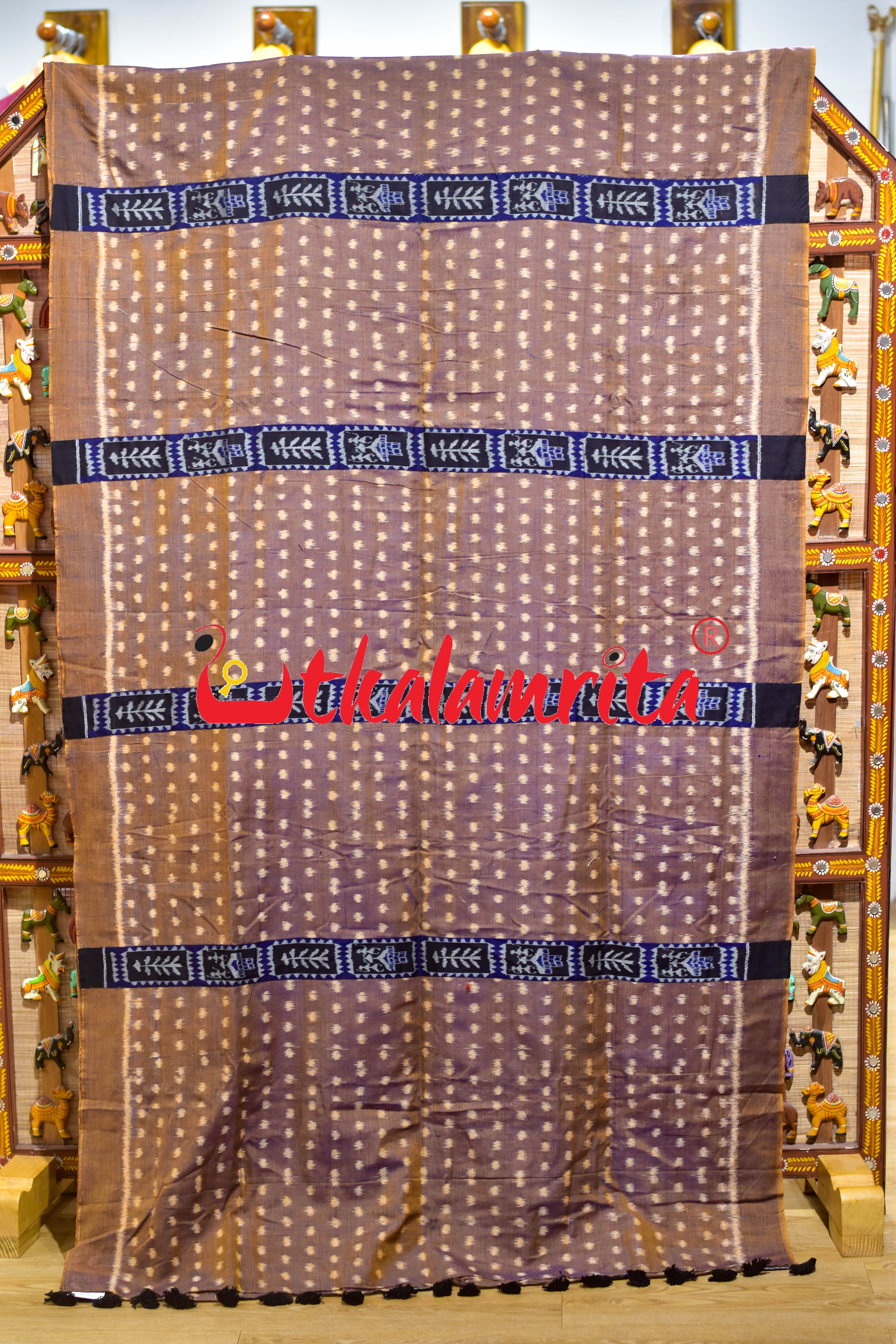 Golden Double Shade Buti Tribal Jharaka Designer Ikat Saree