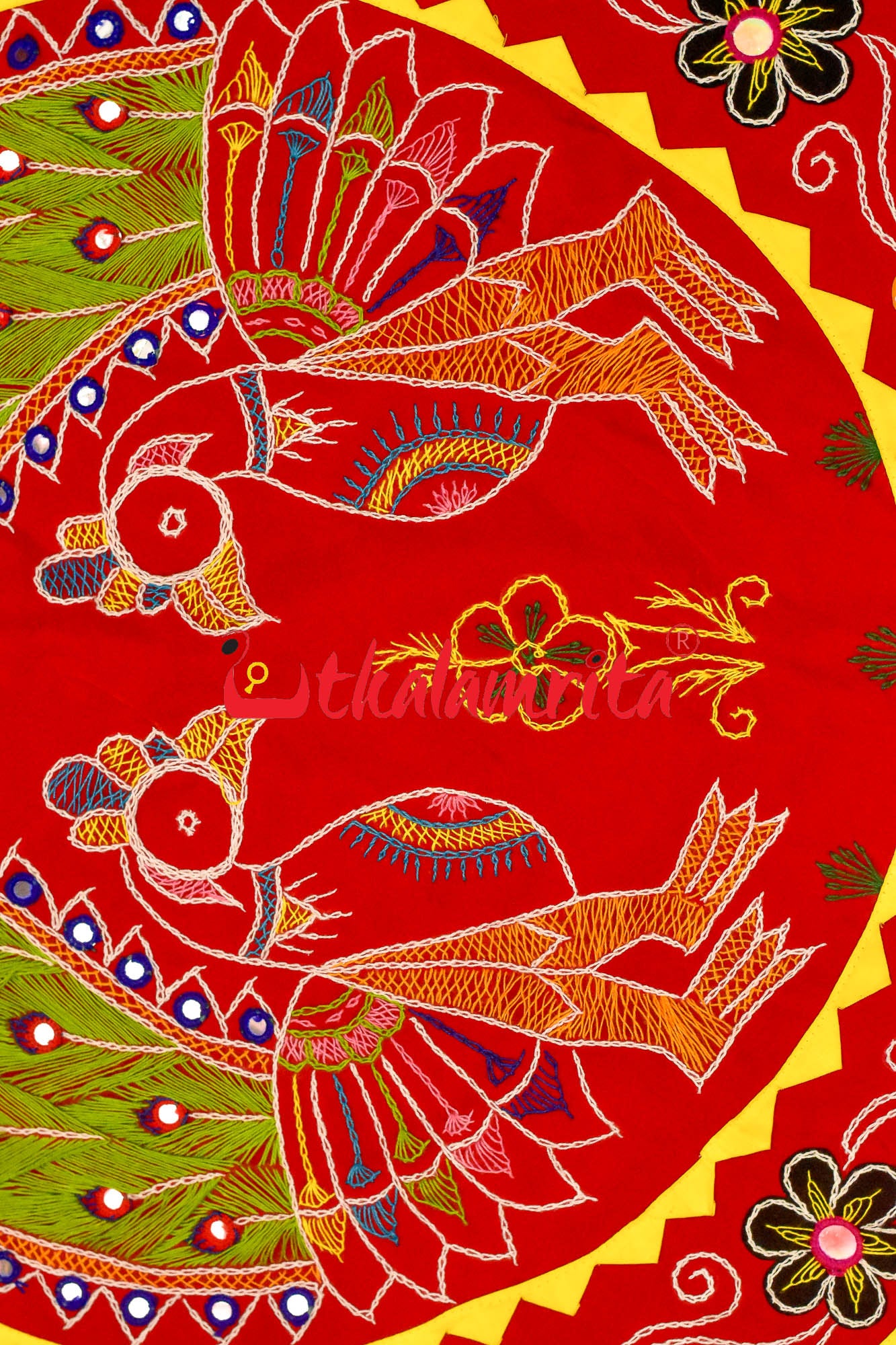 Double Peacock Red Green Applique