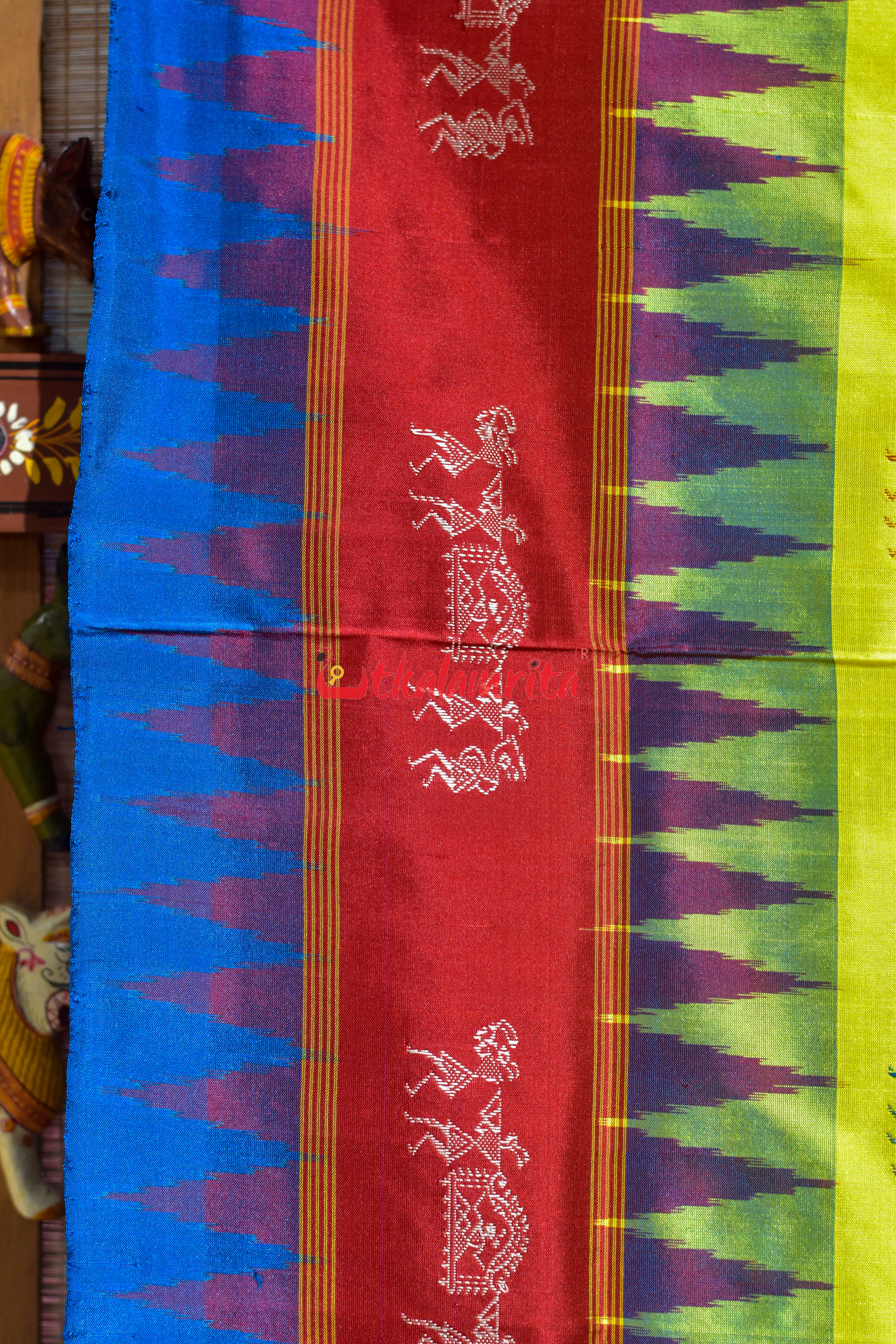 Yellow Double Kumbha Sabari Bomkai Silk Saree