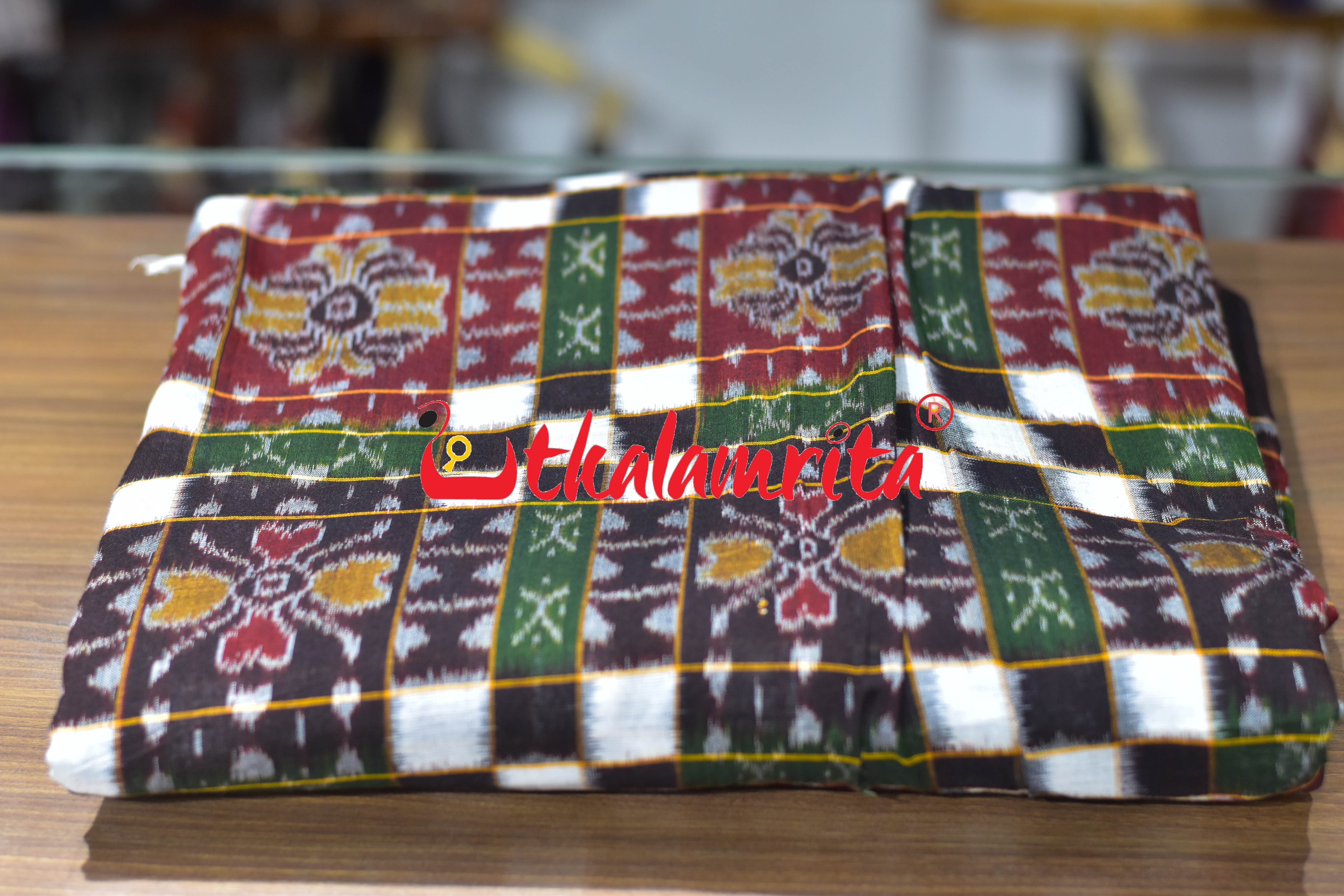 Coffee White Flower Bandha Sambalpuri Cotton (Fabric)