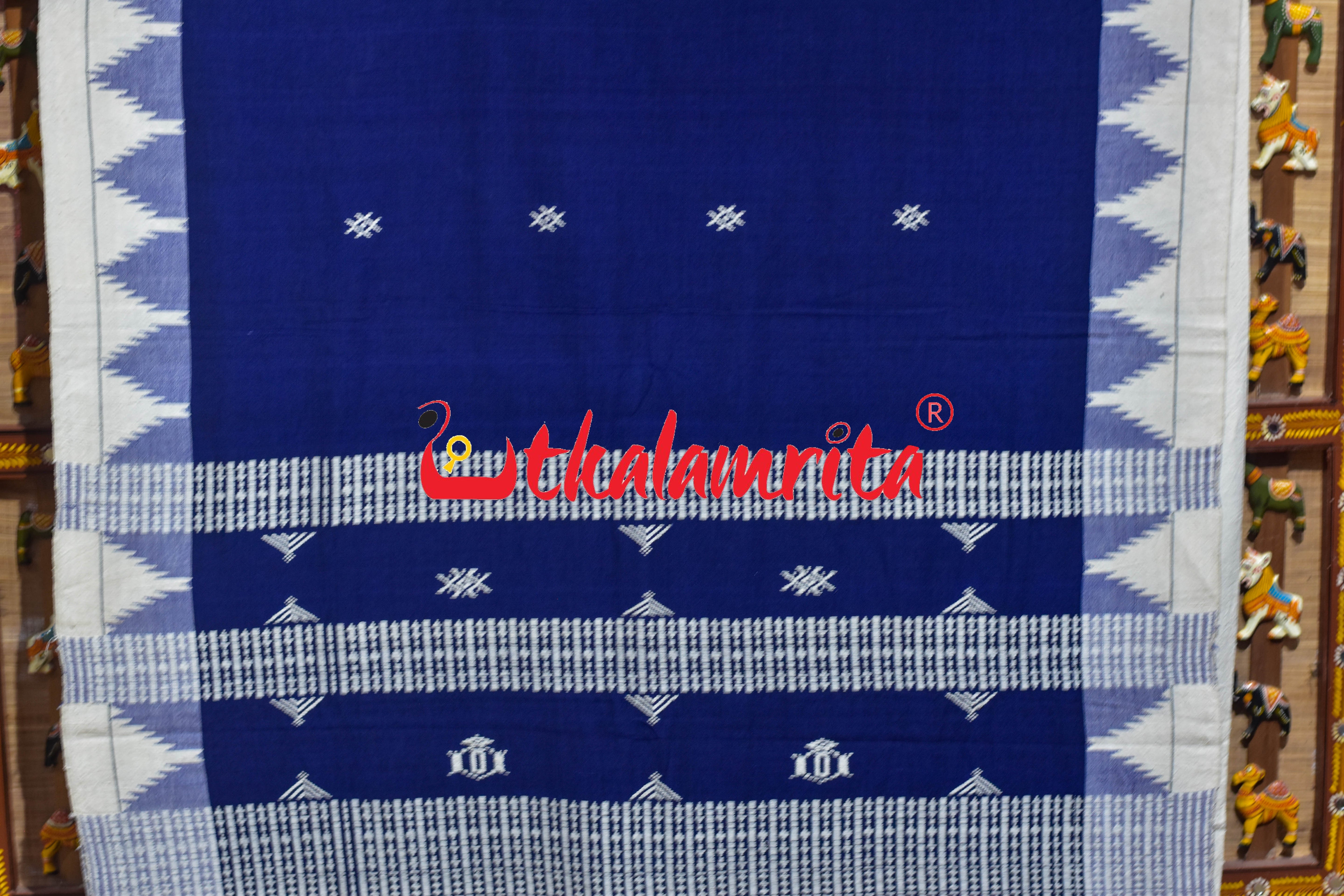 Blue White Temple Border Kotpad Cotton Saree