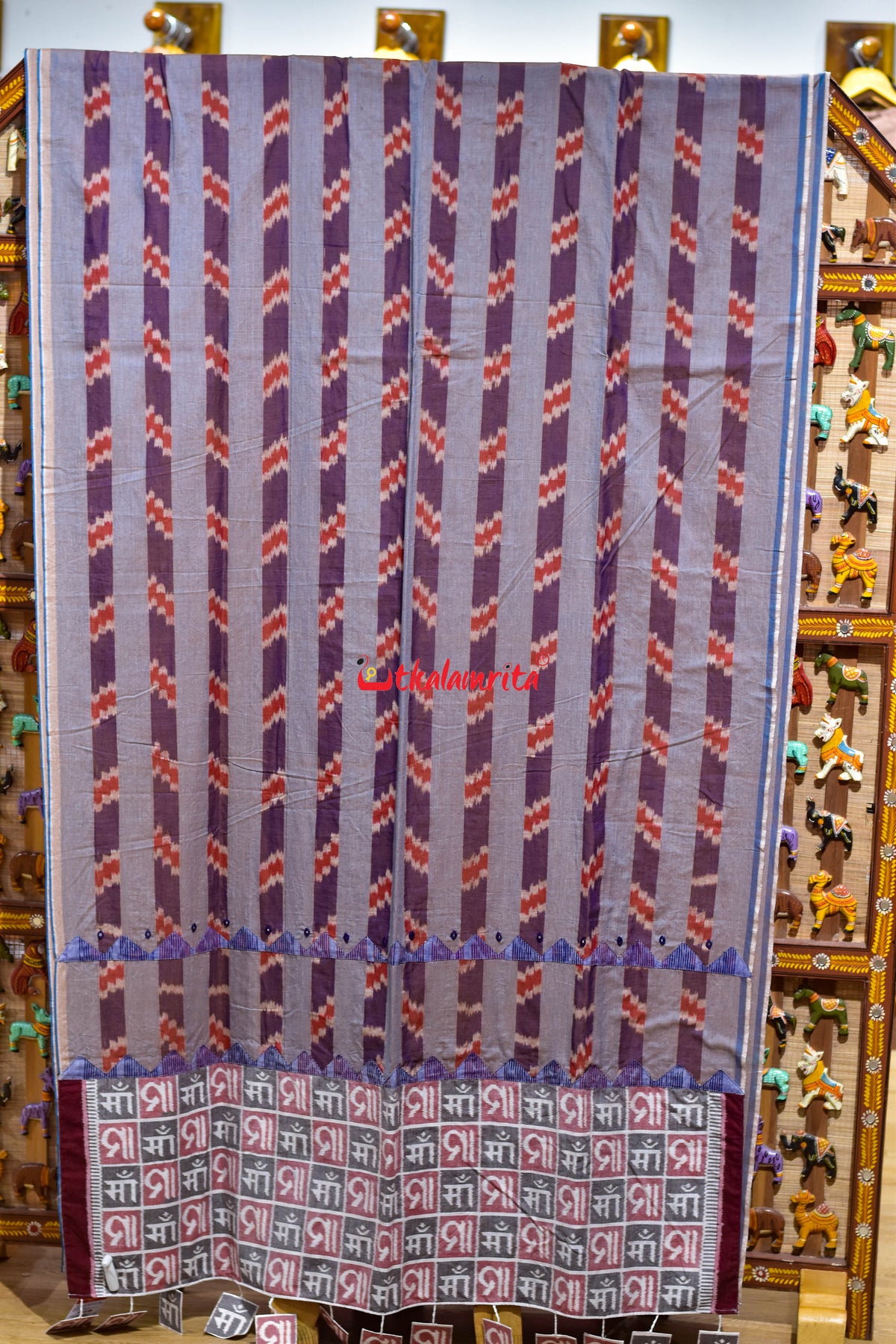 Dual Shade Purple Golden Grey Red Maa Anchal Designer Cotton Saree