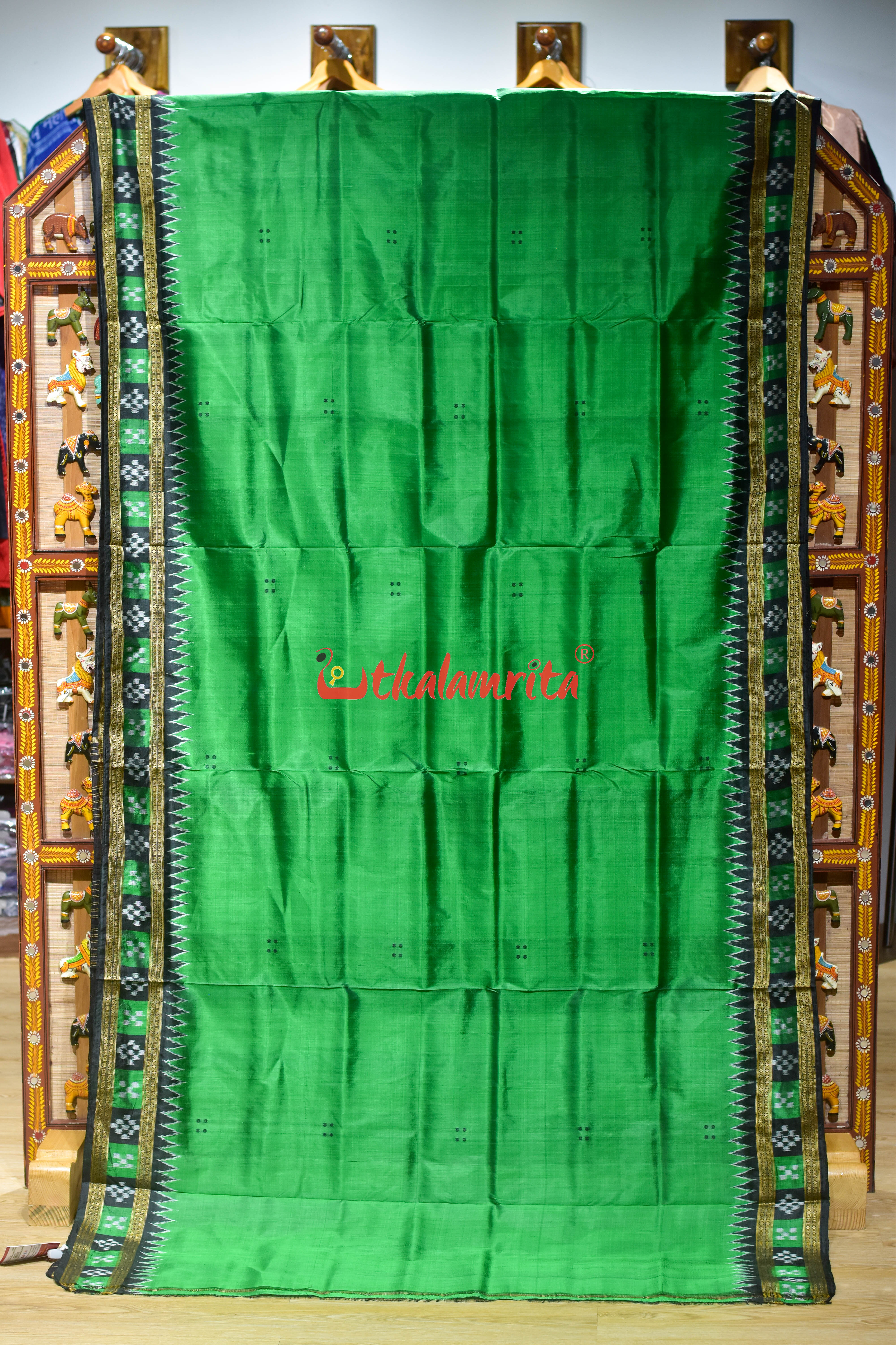Green Kuthi Border Pasapali Khandua Silk Saree