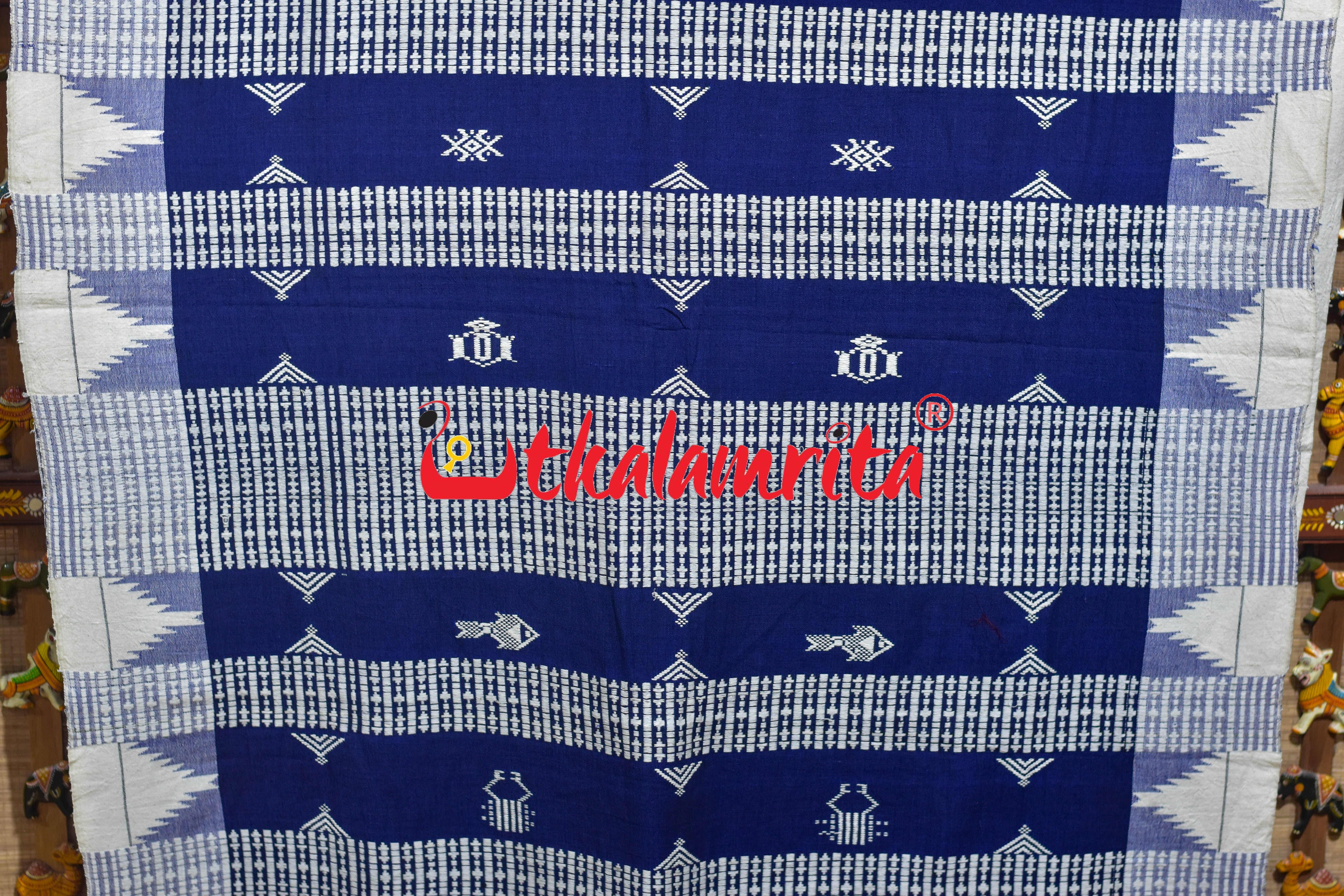 Blue White Temple Border Kotpad Cotton Saree